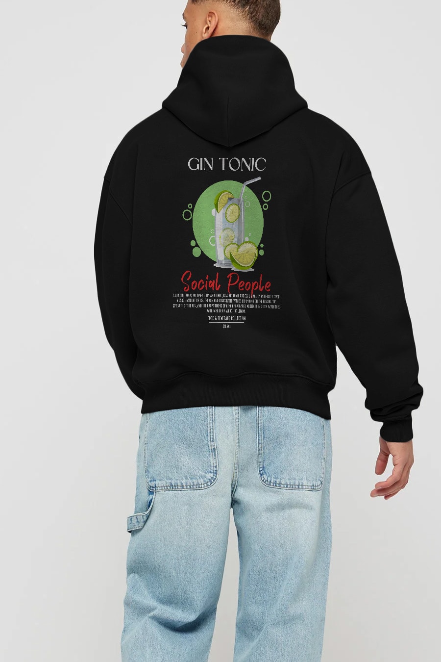 Gin Tonic Kokteyl Arka Baskılı Hoodie Oversize Kapüşonlu Sweatshirt Erkek Kadın