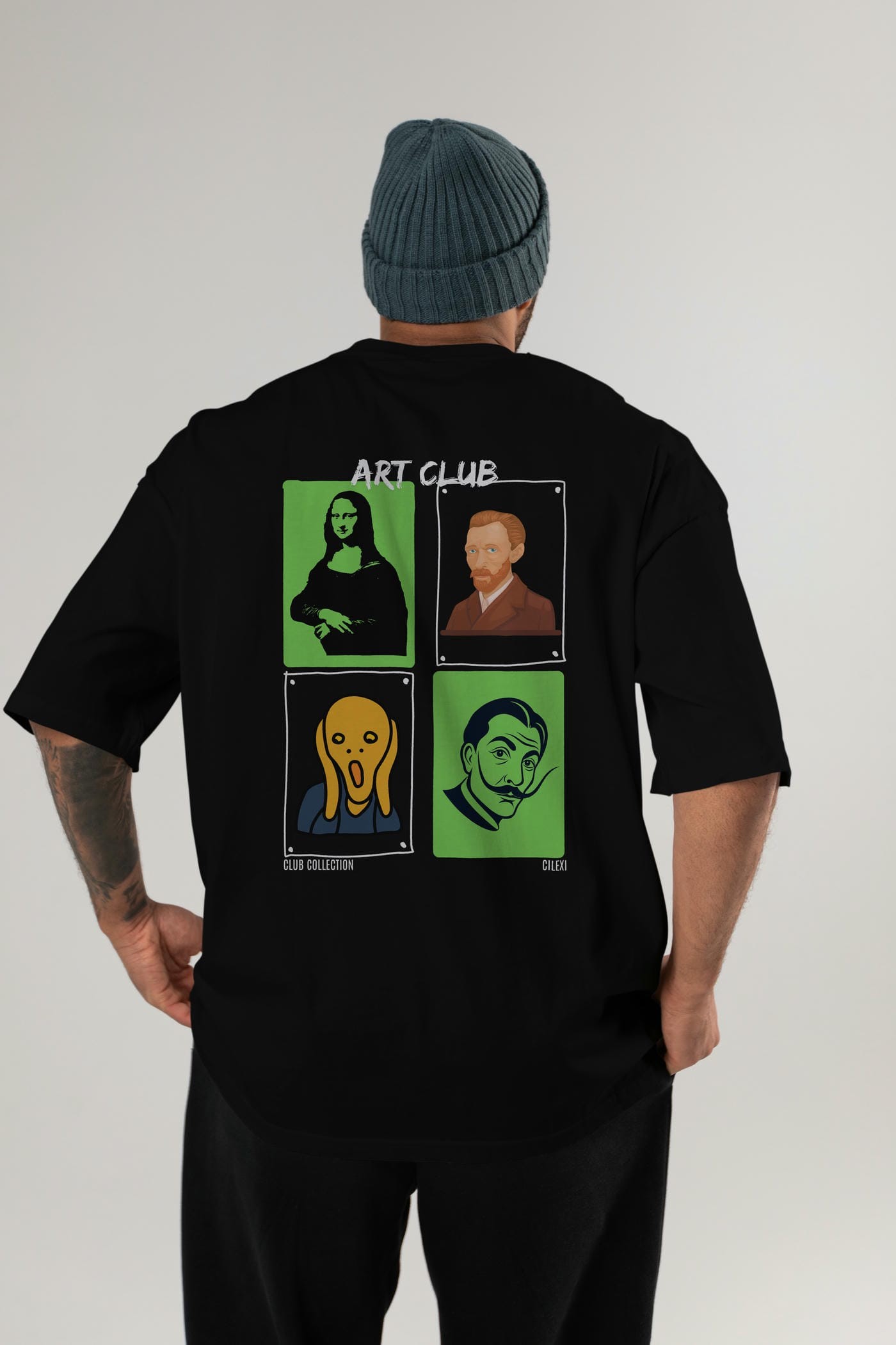 Art Club Arka Baskılı Oversize t-shirt Erkek Kadın %100 Pamuk Bisiklet Yaka tişort