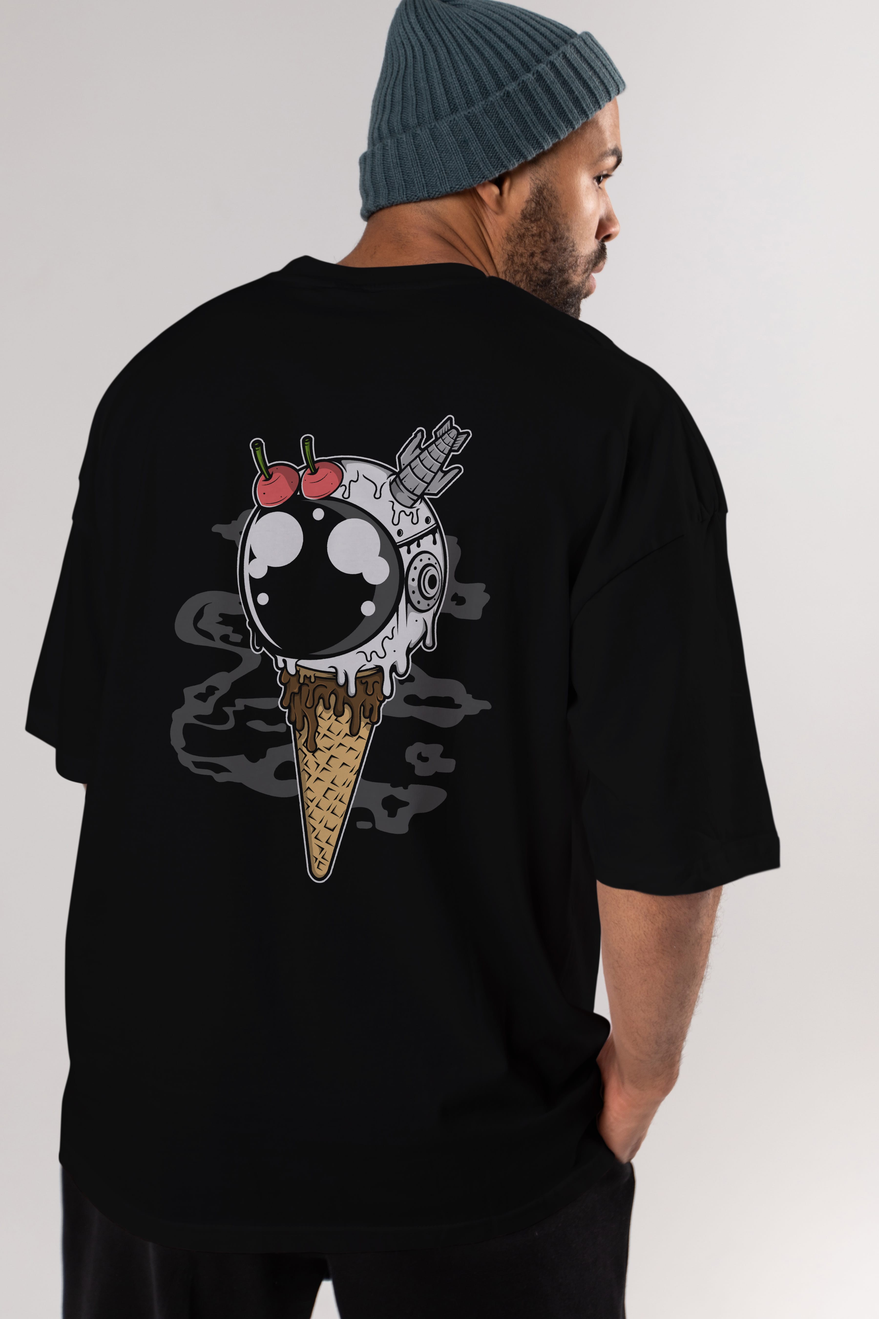 Astronaut Ice Cream Arka Baskılı Oversize t-shirt Erkek Kadın Unisex