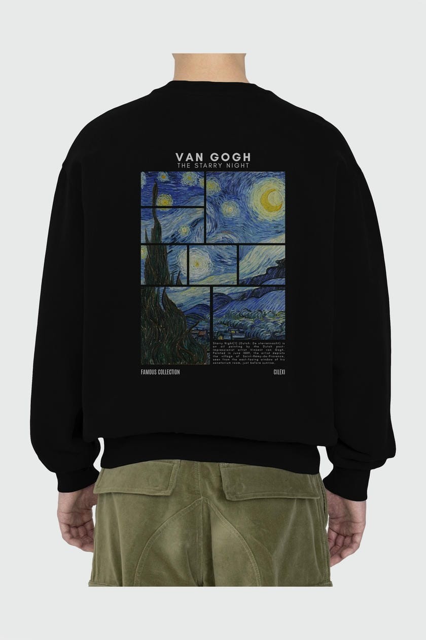 Van Gogh The Starry Night Arka Baskılı Oversize Sweatshirt Erkek Kadın Unisex