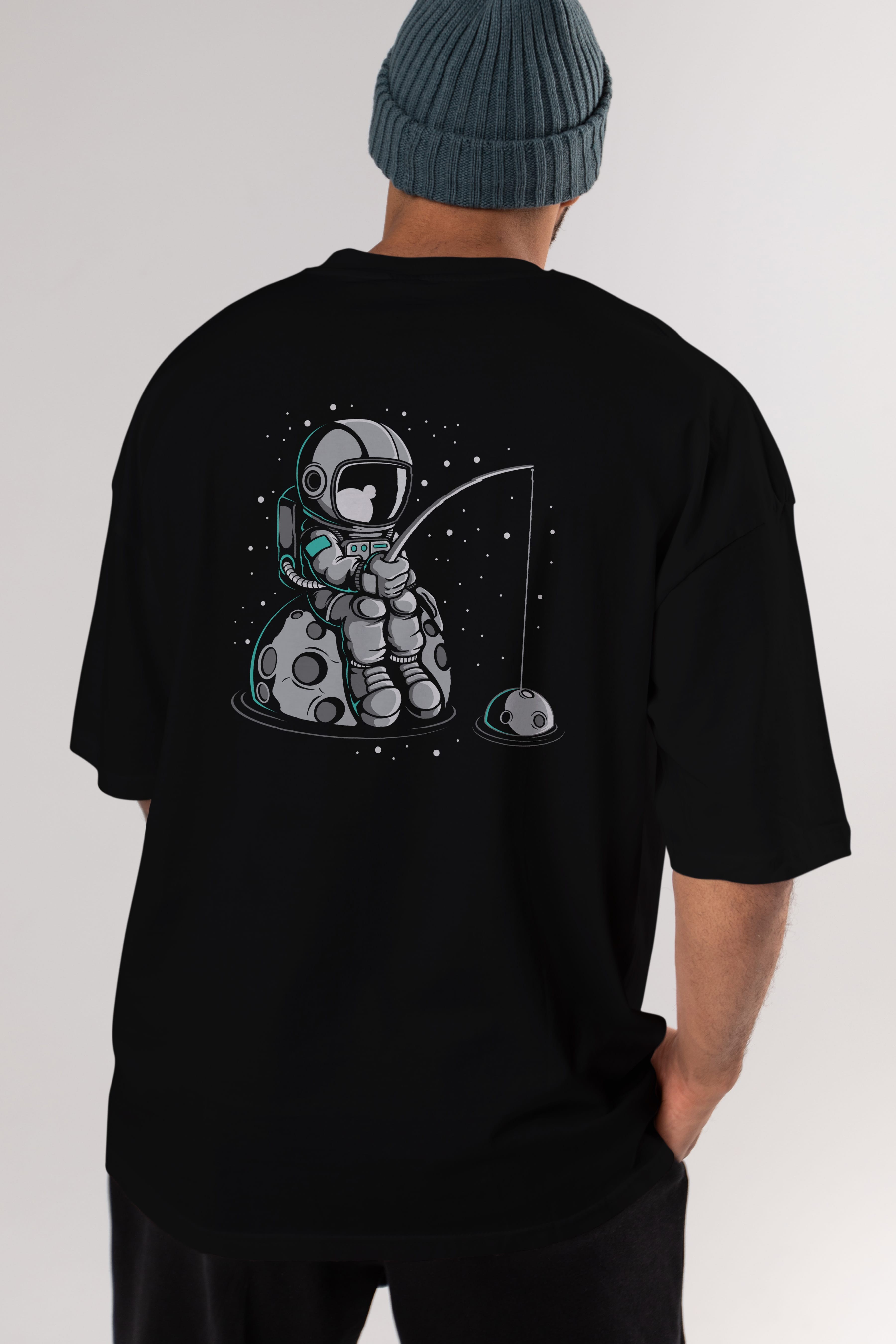 Astronaut Fishing Arka Baskılı Oversize t-shirt Erkek Kadın Unisex