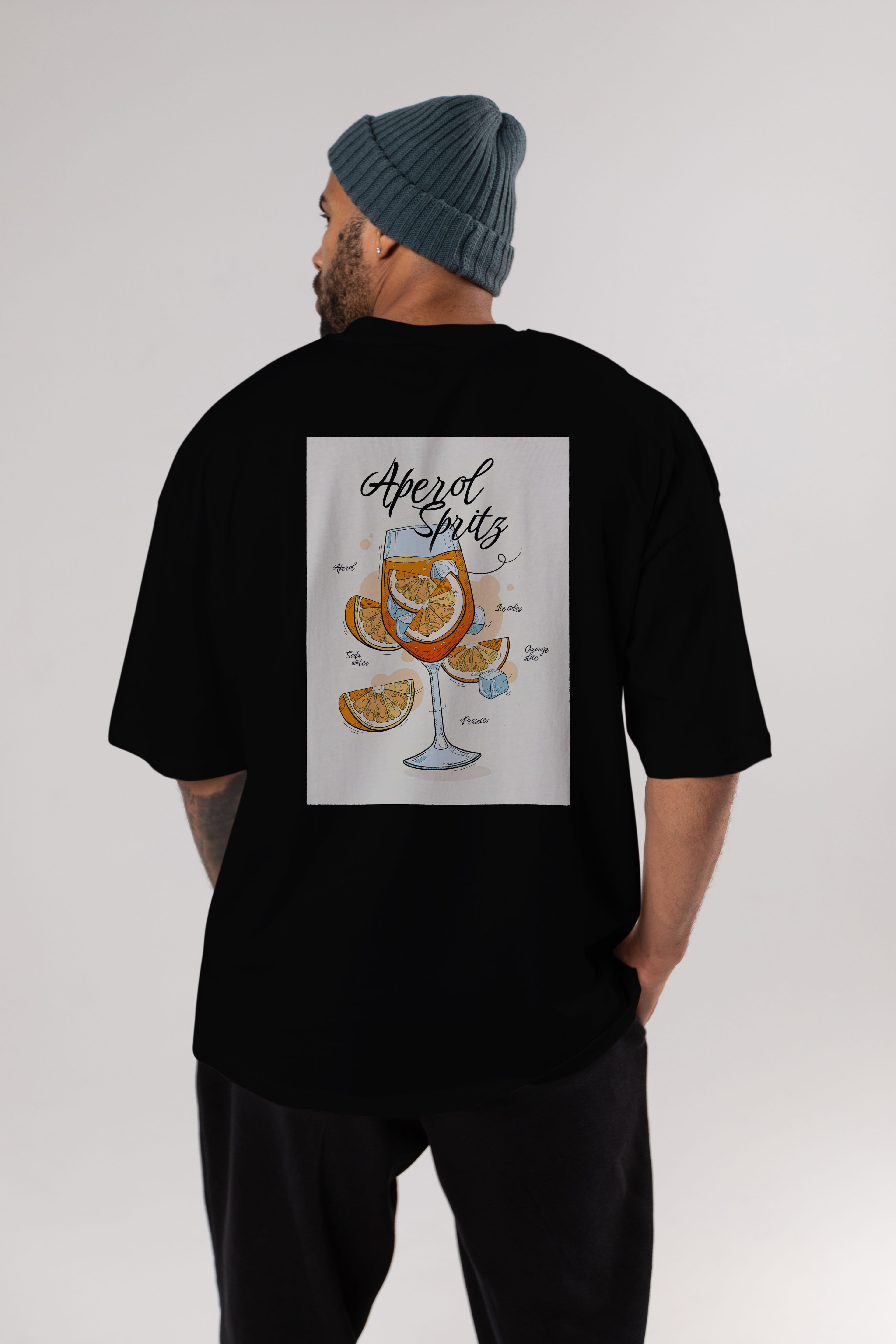 Aperol Spritz 6 Arka Baskılı Oversize t-shirt Erkek Kadın Unisex %100 Pamuk Bisiklet Yaka tişort