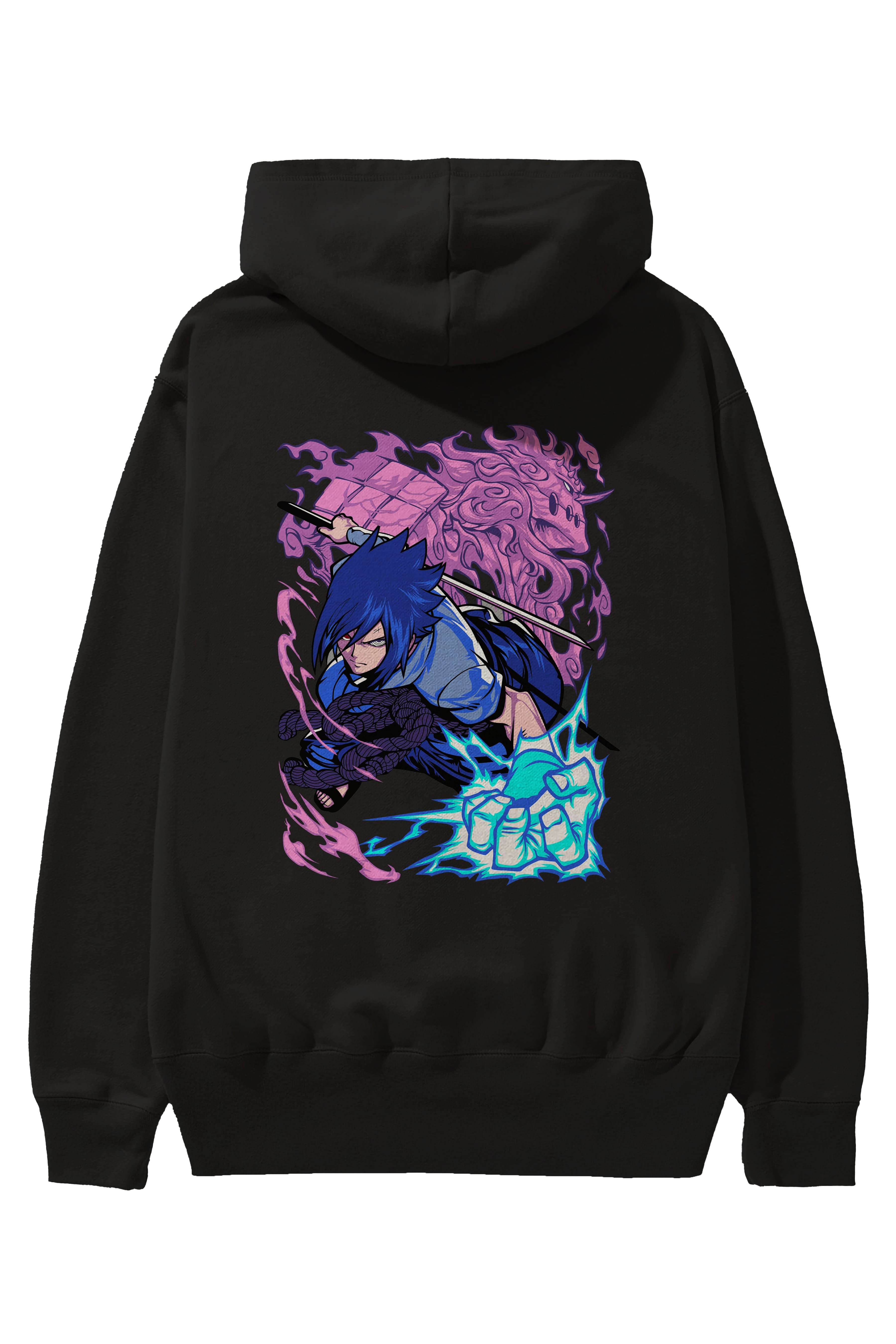 NARUTO SASUKE UCHIHA 2 Anime Arka Baskılı Hoodie Oversize Kapüşonlu Sweatshirt Erkek Kadın Unisex