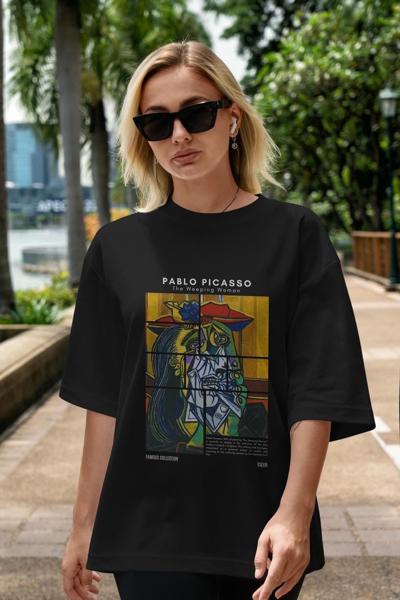 Pablo Picasso ön Baskılı Oversize t-shirt Erkek Kadın Bisiklet Yaka Pamuk tişort