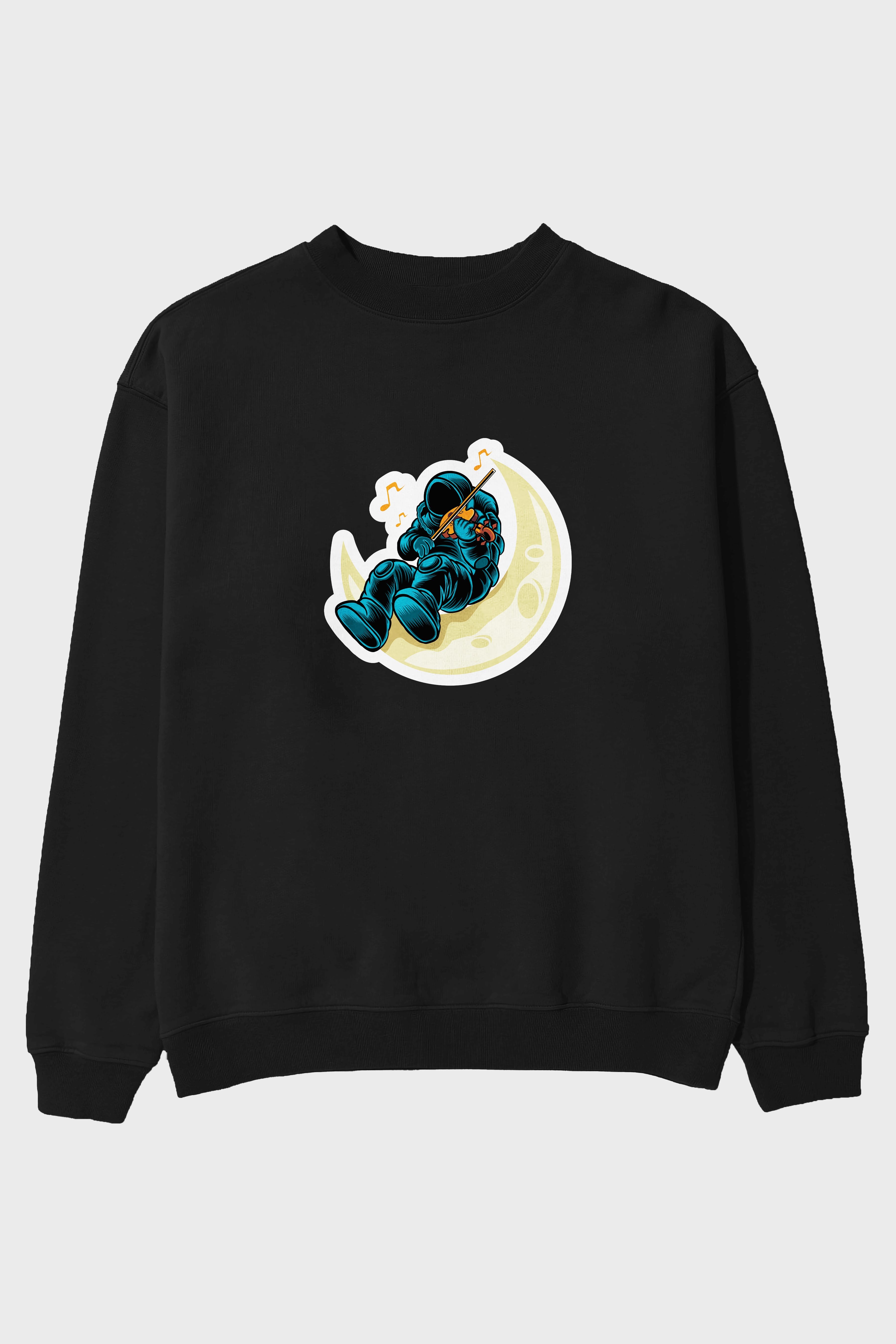 Playing Vionist in Space Sticker Ön Baskılı Oversize Sweatshirt Erkek Kadın Unisex