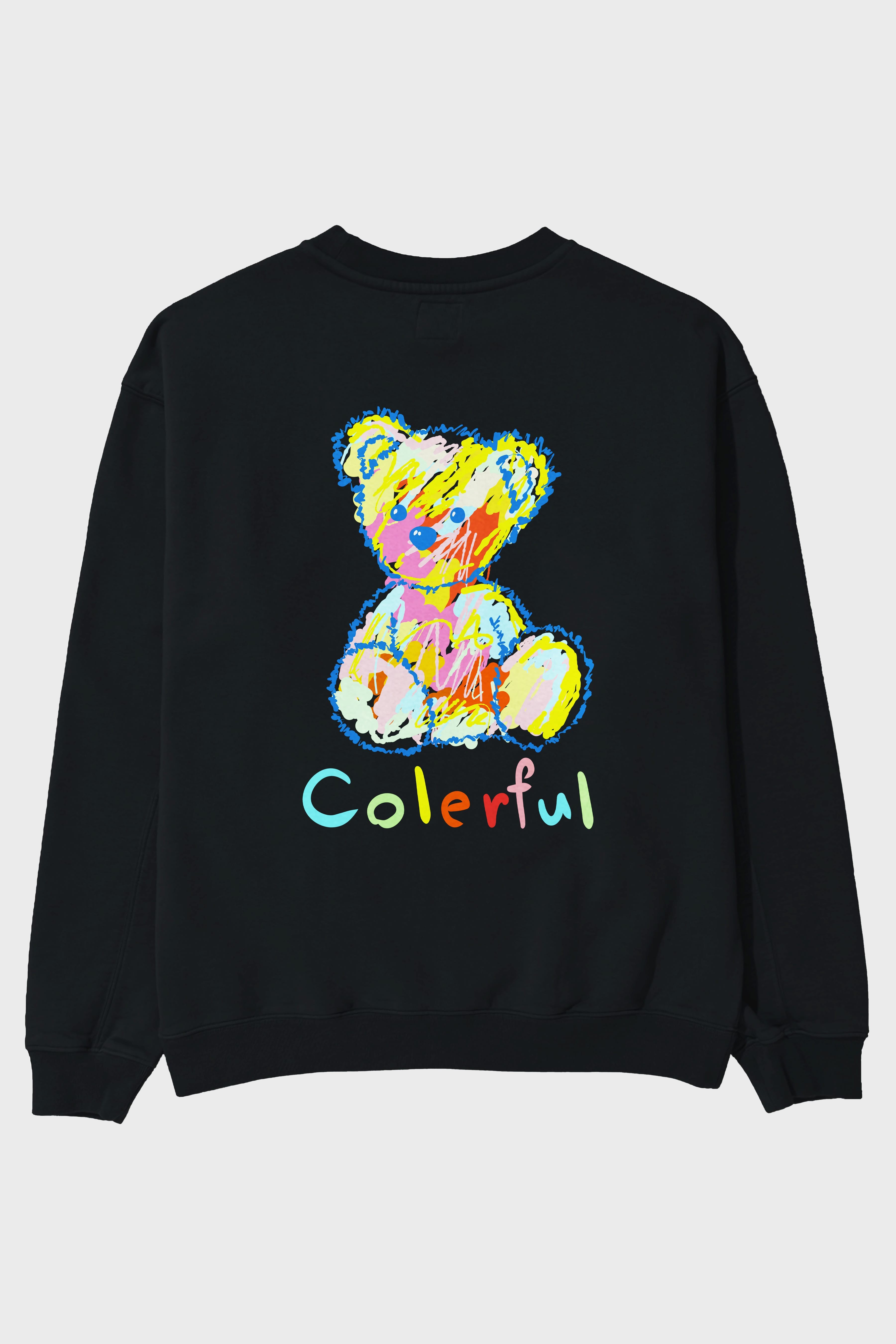 Colerful Bear Arka Baskılı Oversize Sweatshirt Erkek Kadın Unisex