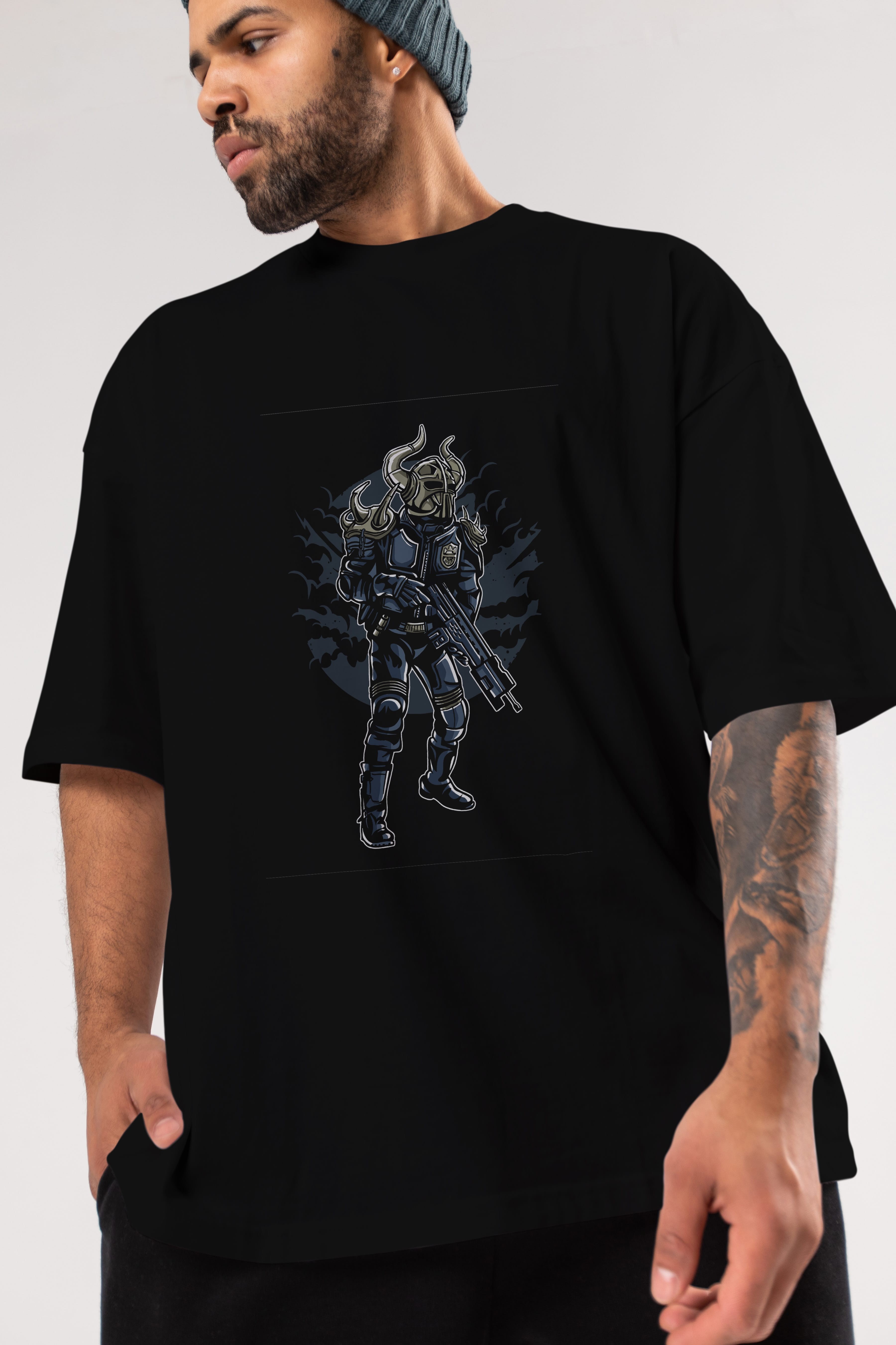 Viking Soldier Ön Baskılı Oversize t-shirt Erkek Kadın Unisex %100 Pamuk tişort