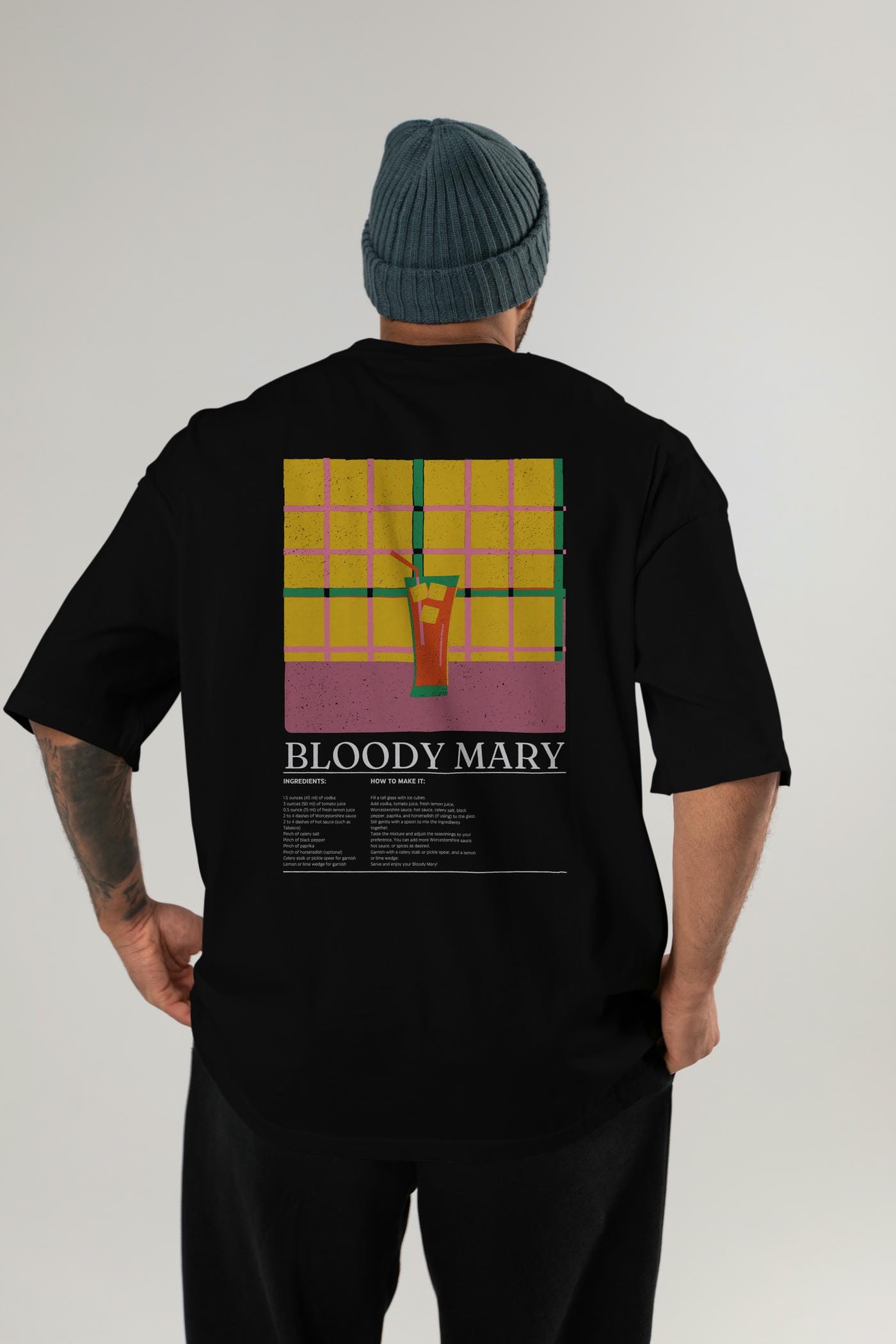 Bloody Mary Kokteyl Serisi Arka Baskılı Oversize t-shirt Erkek Kadın %100 Pamuk Bisiklet Yaka tişort