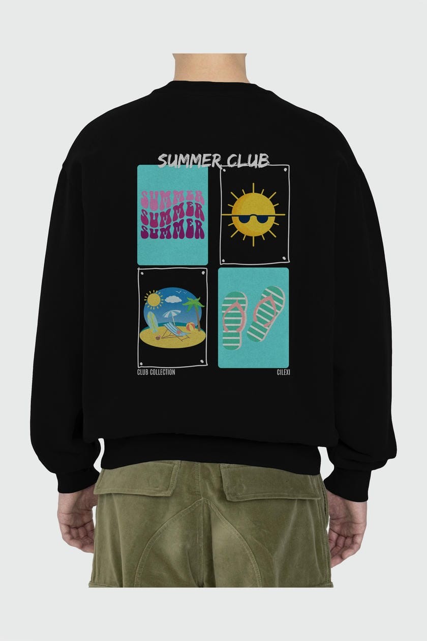 Summer Club Arka Baskılı Oversize Sweatshirt Erkek Kadın Unisex