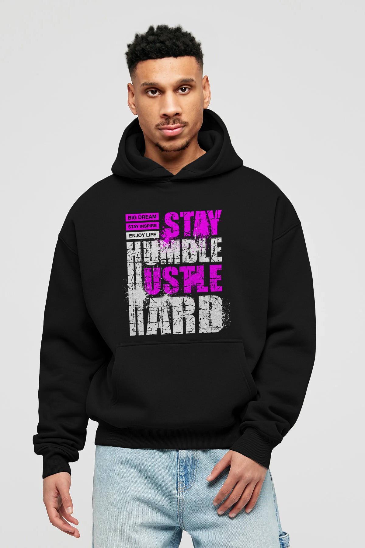 Stay Hustle Ön Baskılı Hoodie Oversize Kapüşonlu Sweatshirt Erkek Kadın Unisex