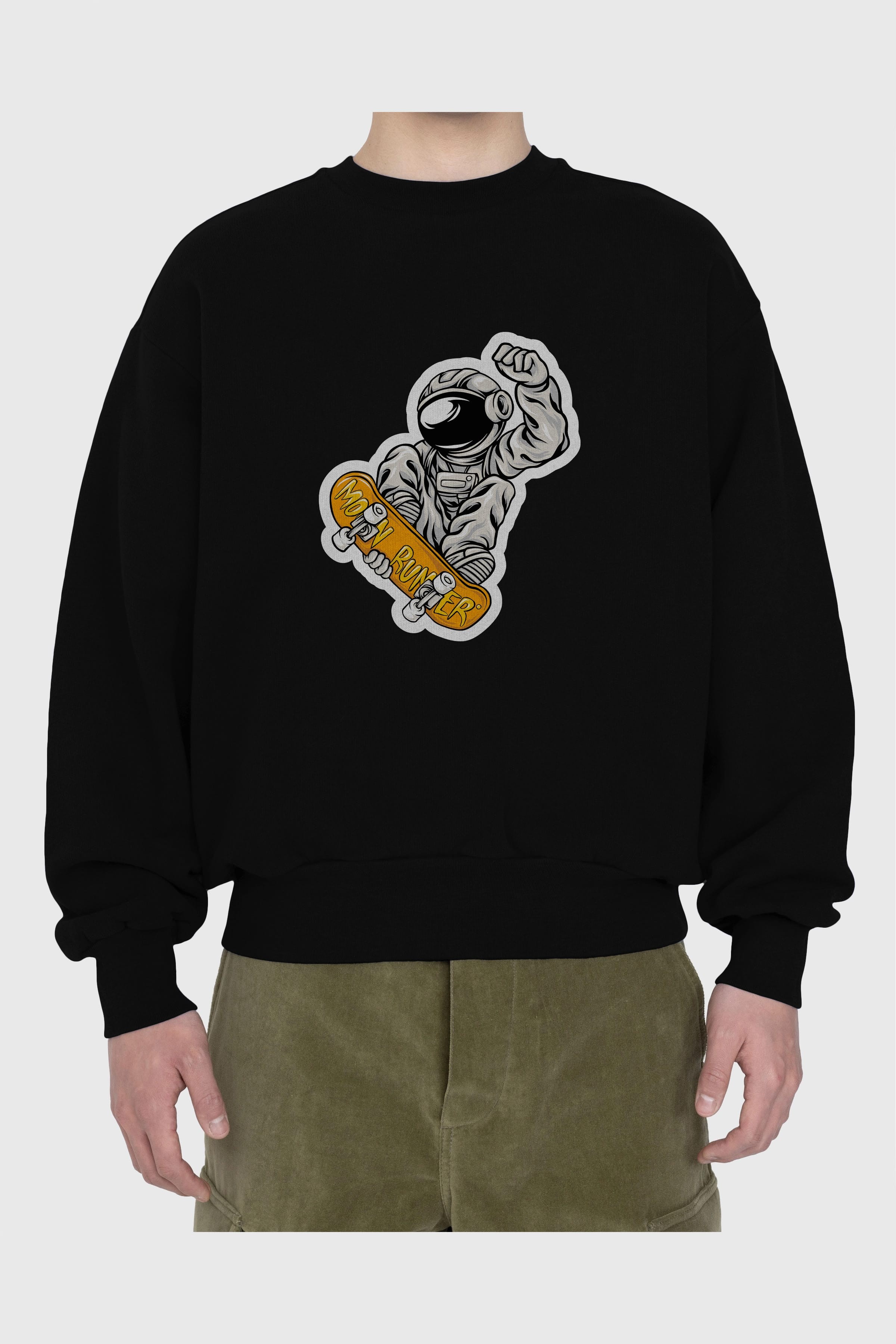 Moon Runner Sticker Ön Baskılı Oversize Sweatshirt Erkek Kadın Unisex