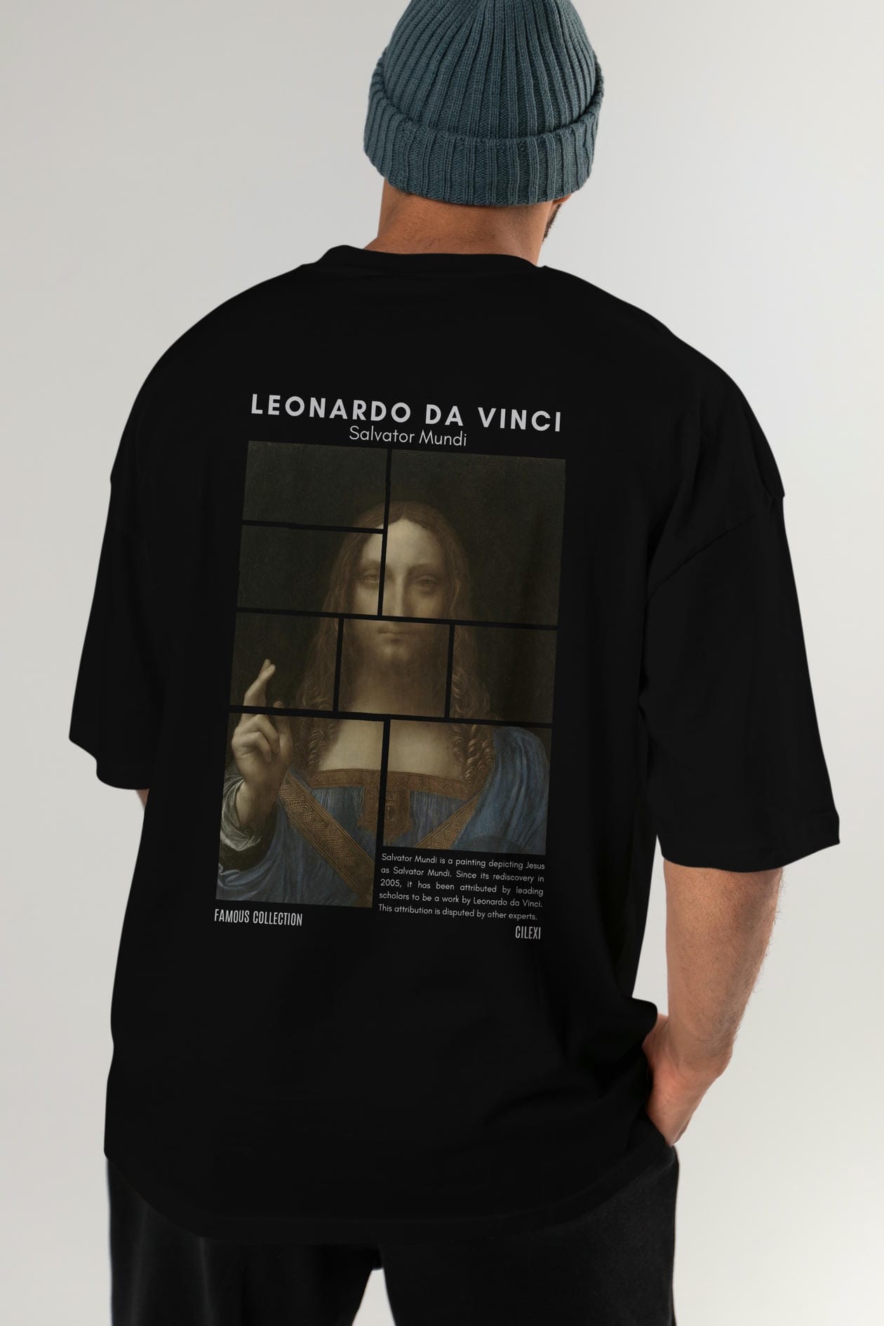 Salvador Mundi Arka Baskılı Oversize t-shirt Erkek Kadın Bisiklet Yaka Pamuk tişort