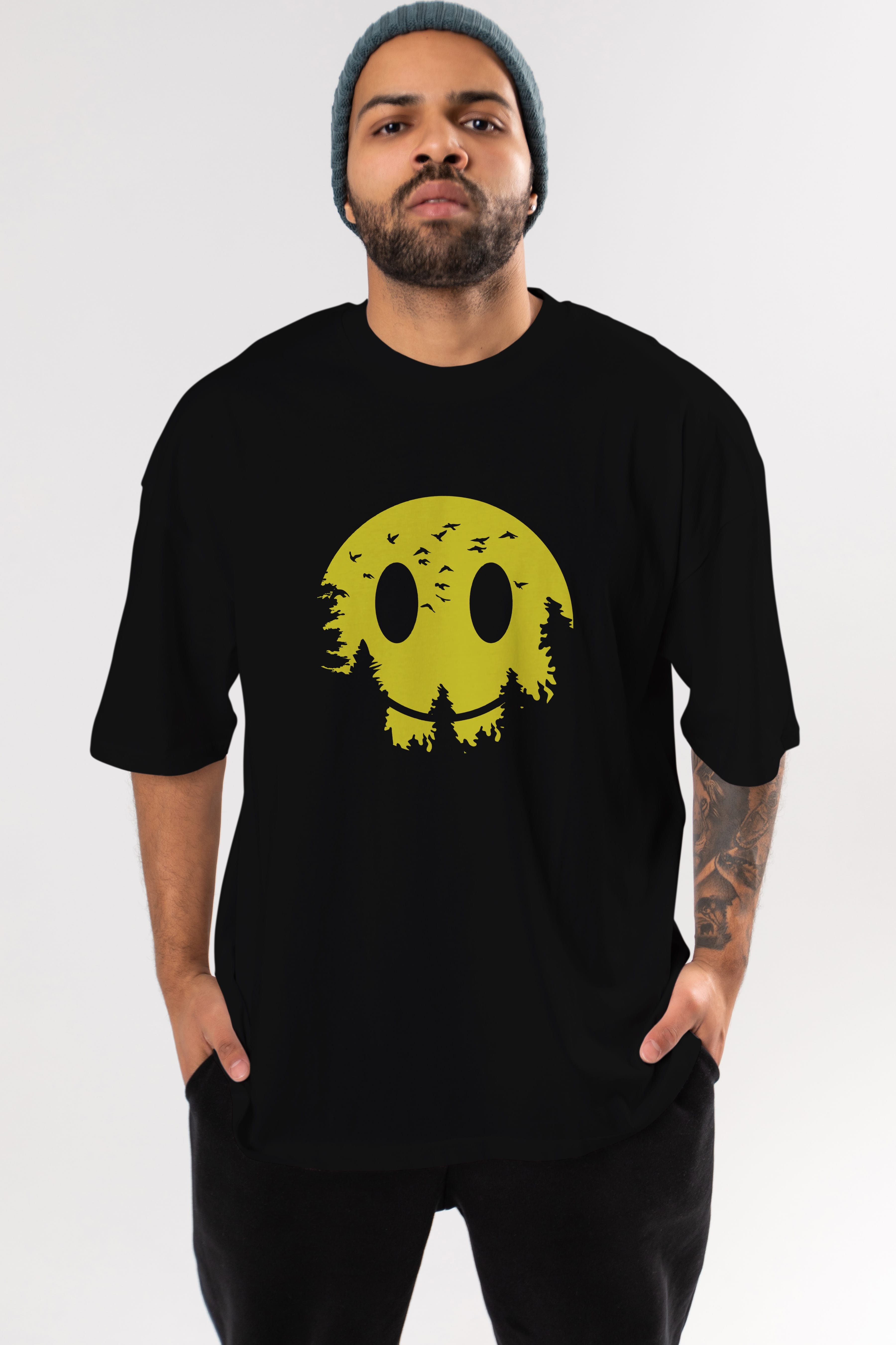 Smiley Moon Ön Baskılı Oversize t-shirt %100 pamuk Erkek Kadın Unisex