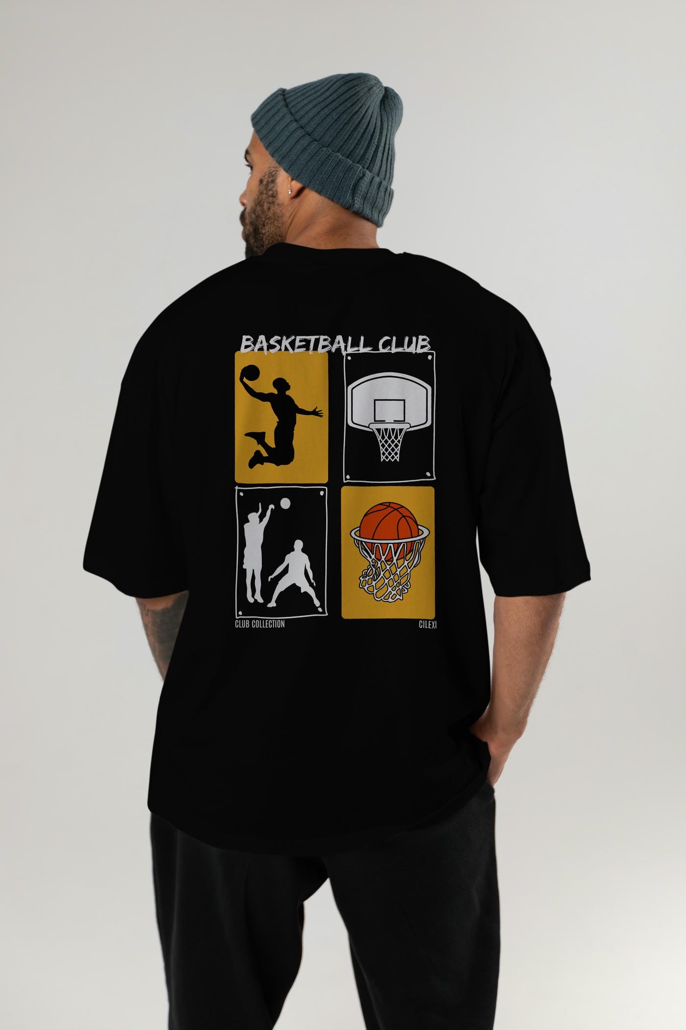 Basketball Club Arka Baskılı Oversize t-shirt Erkek Kadın %100 Pamuk Bisiklet Yaka tişort