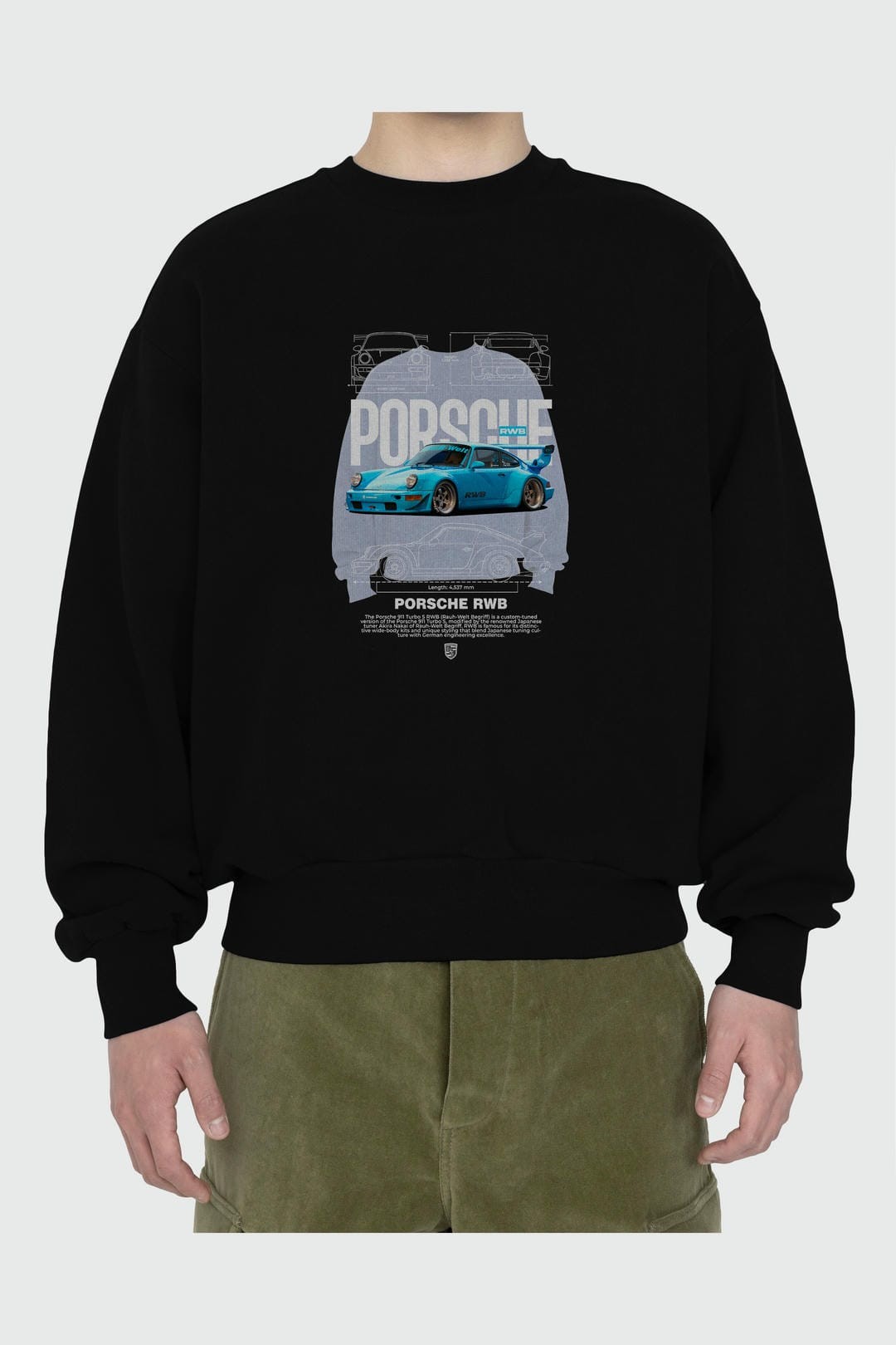 porsche 911 turbo s RWB Ön Baskılı Anime Oversize Sweatshirt Erkek Kadın Unisex