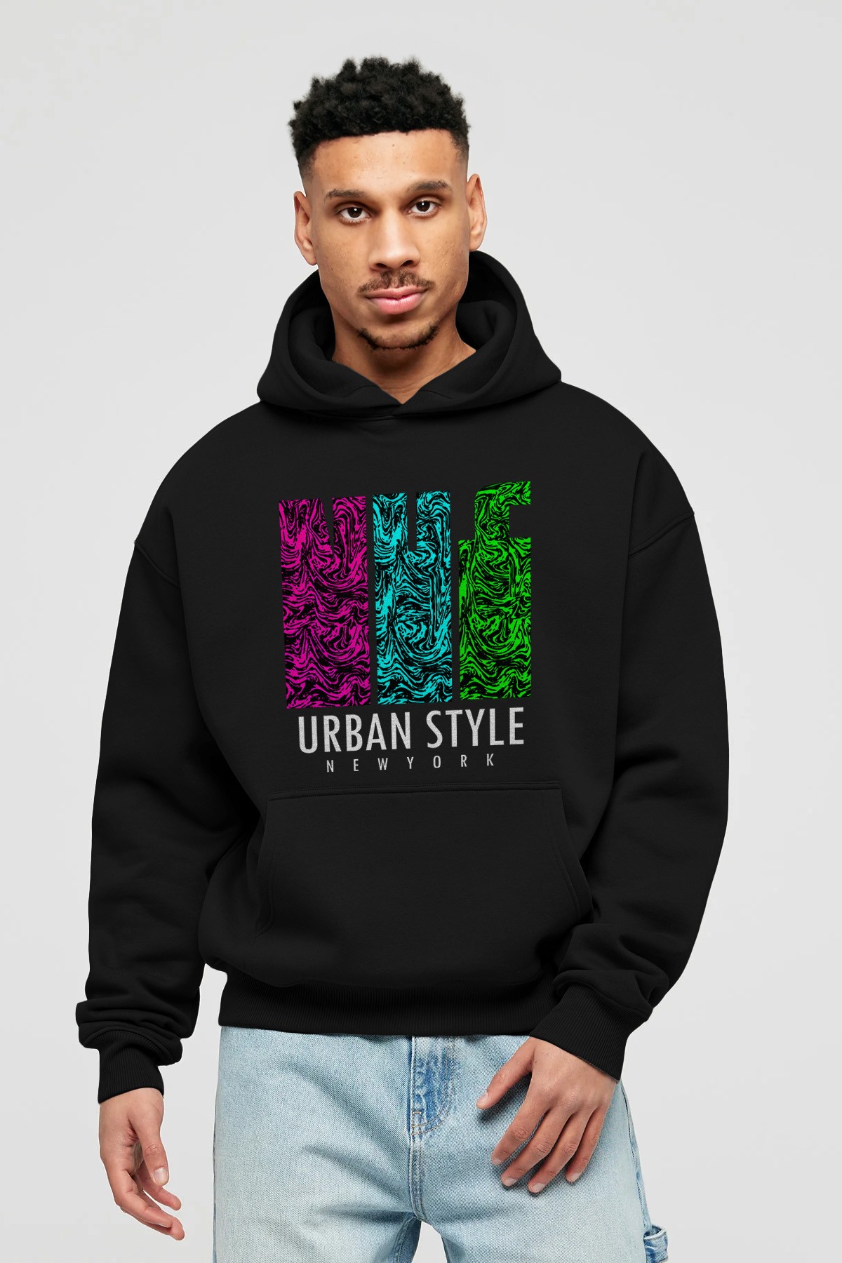 Urban Style Newyork Ön Baskılı Hoodie Oversize Kapüşonlu Sweatshirt Erkek Kadın Unisex