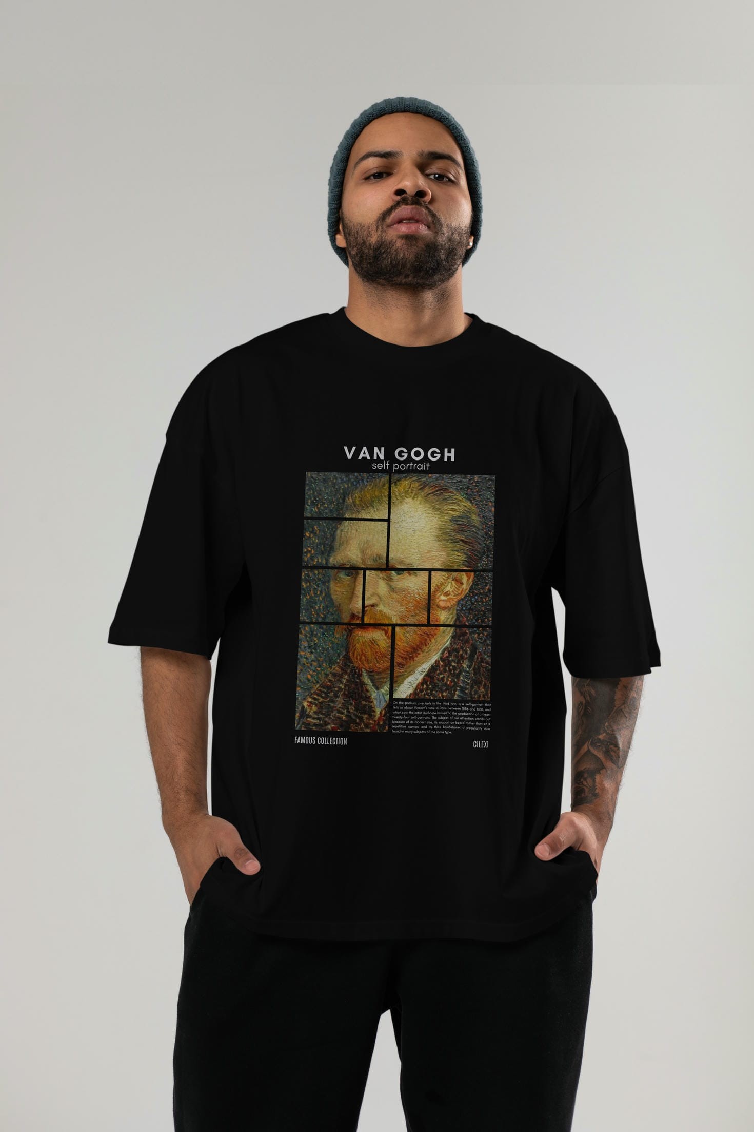 Van Gogh Self Portrait ön Baskılı Oversize t-shirt Erkek Kadın Bisiklet Yaka Pamuk tişort