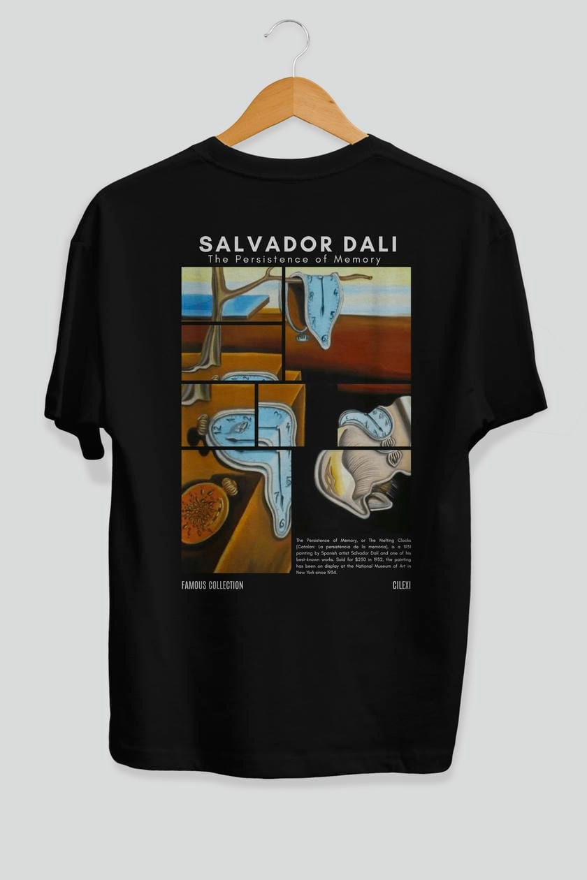 Salvador Dali Arka Baskılı Oversize t-shirt Erkek Kadın Bisiklet Yaka Pamuk tişort