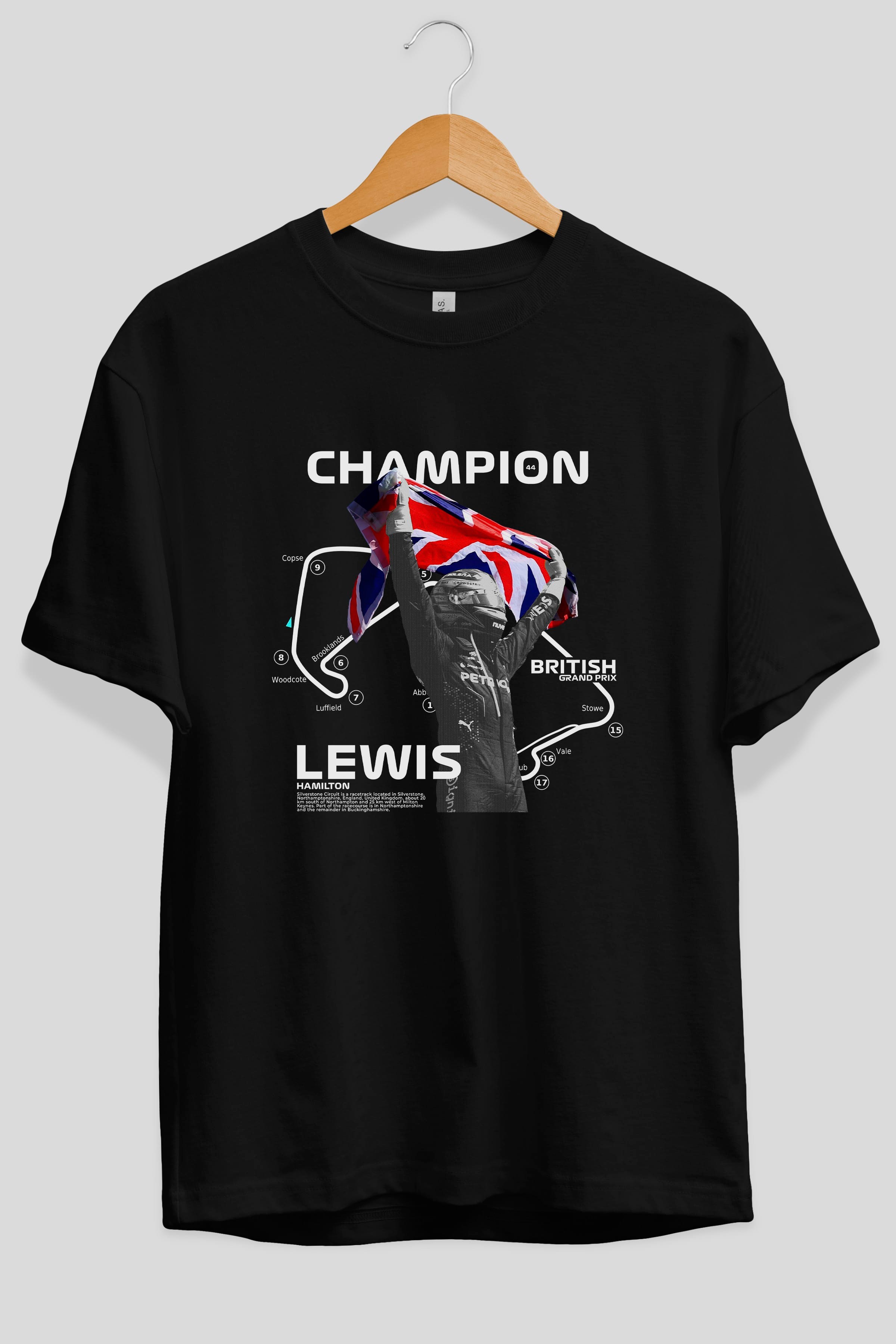 LEWIS H SILVERSTONE Ön Baskılı Oversize t-shirt Erkek Kadın Unisex %100 Pamuk Bisiklet Yaka tişort