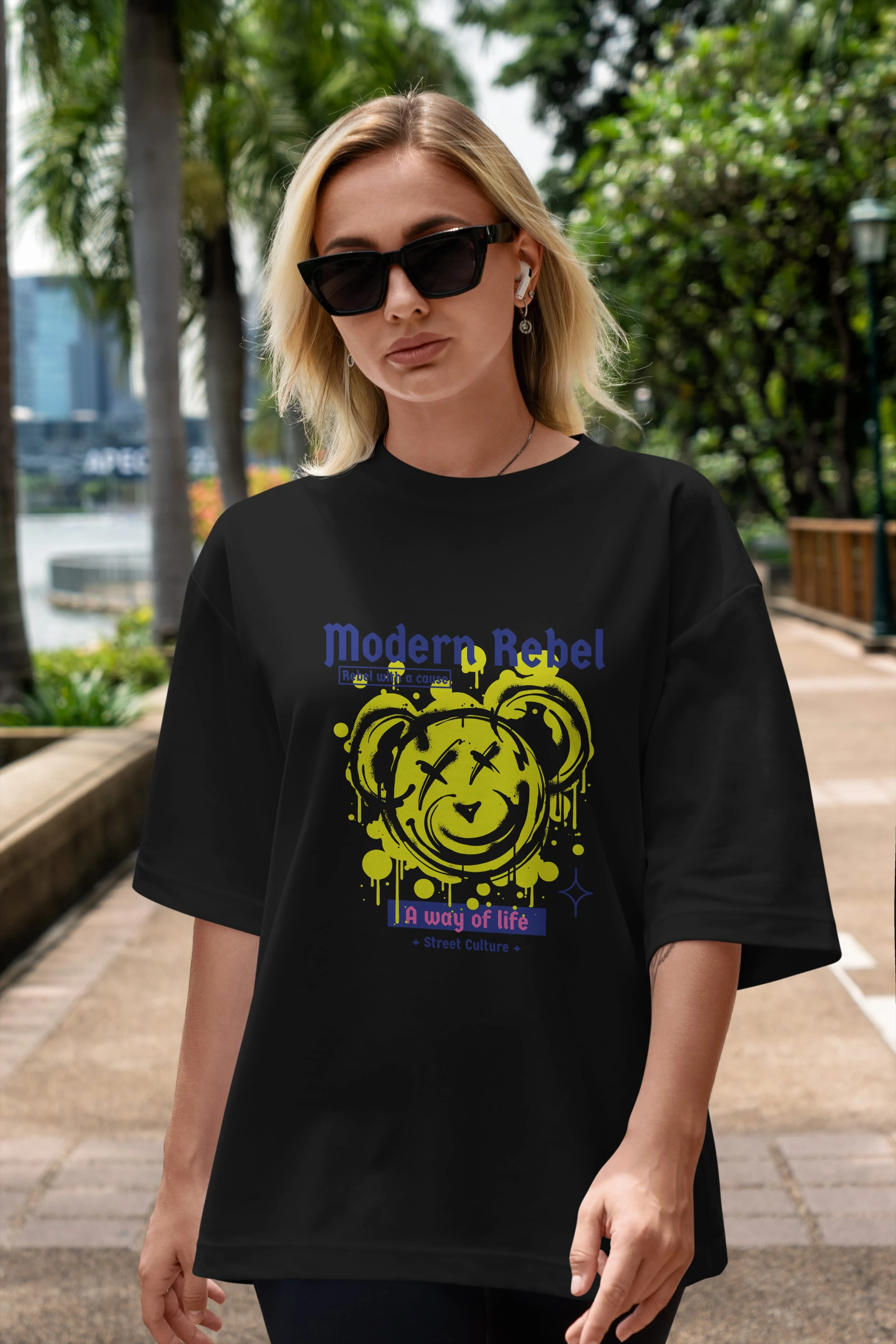 Modern Rebel Bear Ön Baskılı Oversize t-shirt Erkek Kadın Unisex