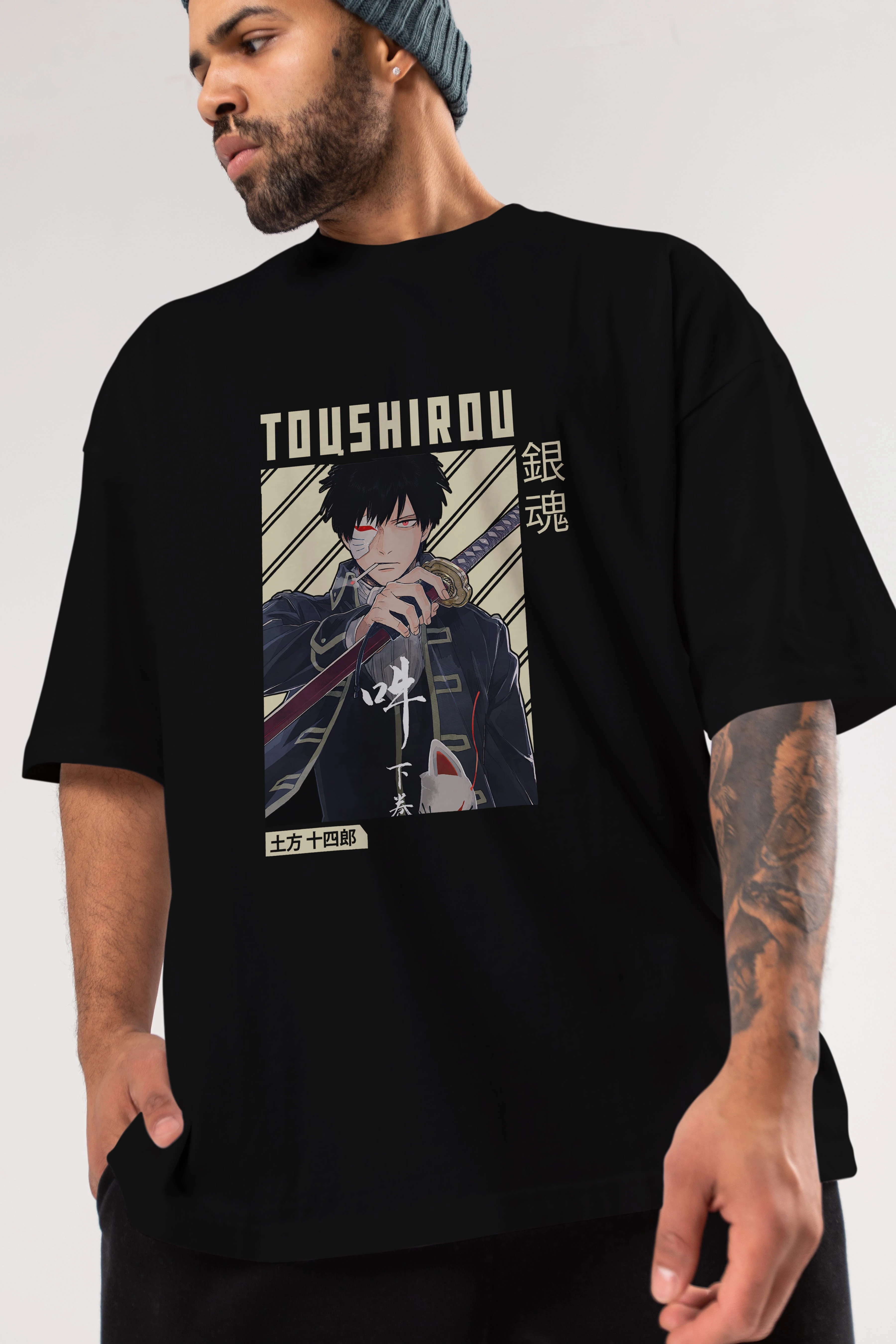 Toushirou Hijikata Anime Ön Baskılı Oversize t-shirt %100 pamuk Erkek Kadın Unisex