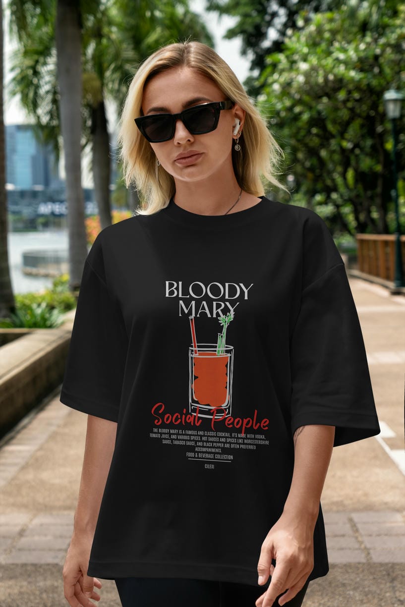 Bloody Mary Kokteyl Serisi ön Baskılı Oversize t-shirt Erkek Kadın %100 Pamuk Bisiklet Yaka tişort
