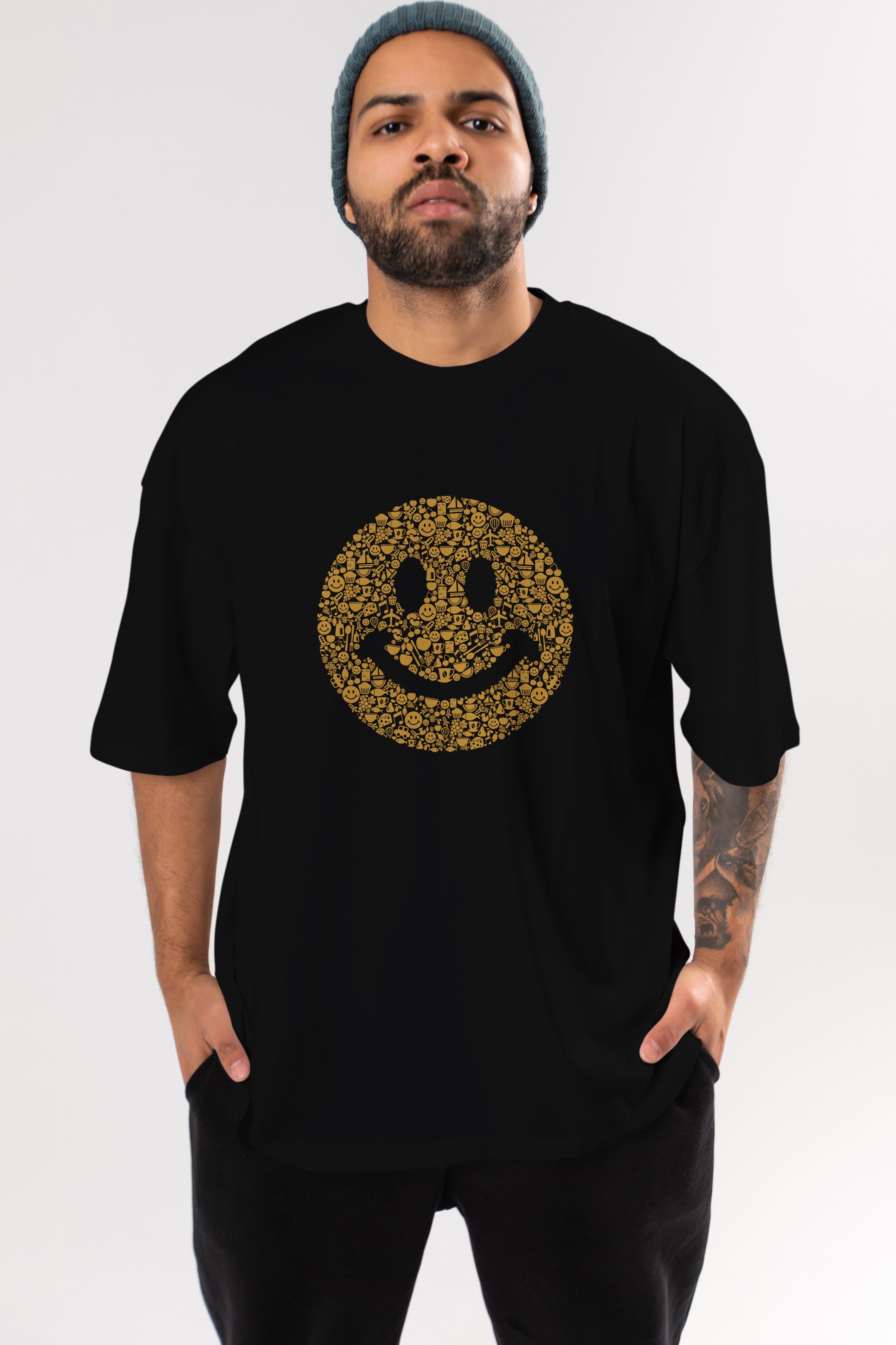 Smiley Ön Baskılı Oversize t-shirt %100 pamuk Erkek Kadın Unisex