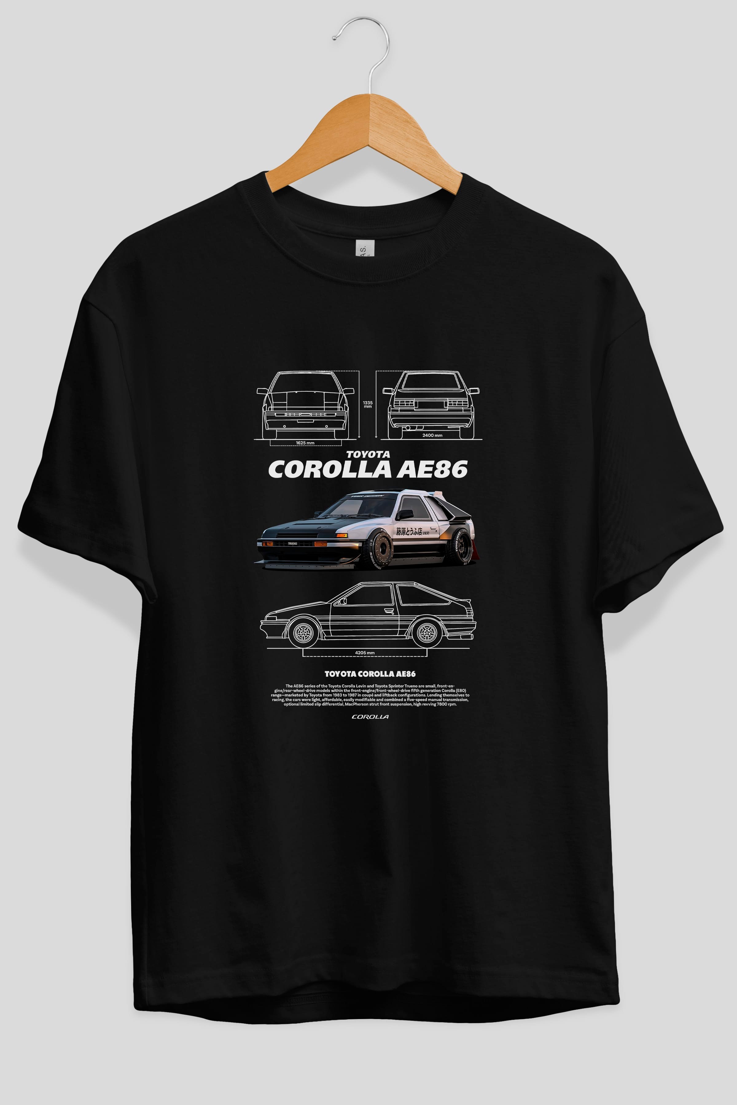 Toyota Corolla AE86 Ön Baskılı Oversize t-shirt Erkek Kadın Unisex %100 Pamuk Bisiklet Yaka tişort