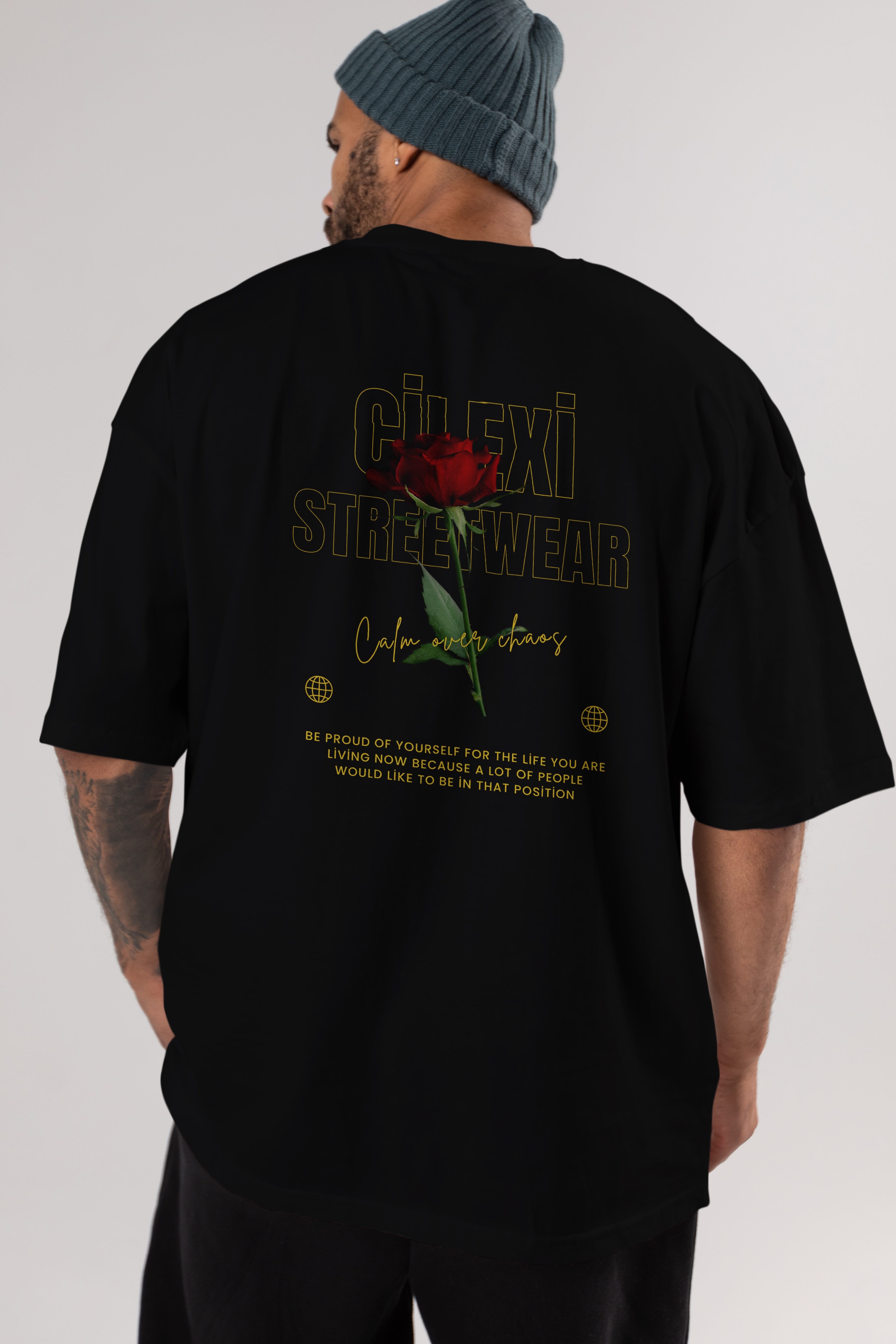 Rose Cilexi Streetwear Arka Baskılı Oversize t-shirt Erkek Kadın Unisex