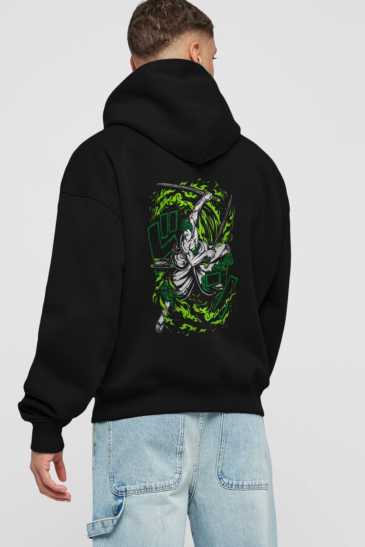 ZORO-ONE PIECE (2) Anime Arka Baskılı Hoodie Oversize Kapüşonlu Sweatshirt Erkek Kadın Unisex