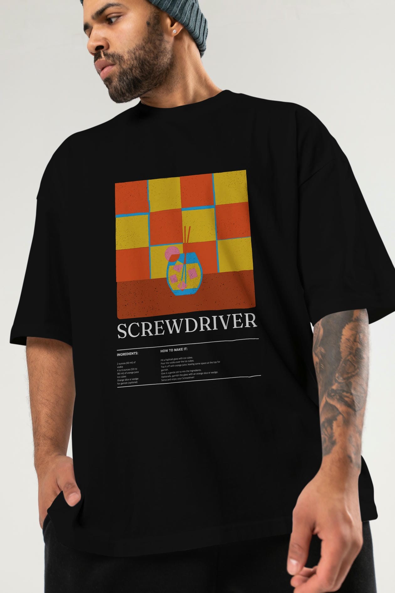Screwdriver Kokteyl Ön Baskılı Oversize t-shirt Erkek Kadın %100 Pamuk Bisiklet Yaka tişort