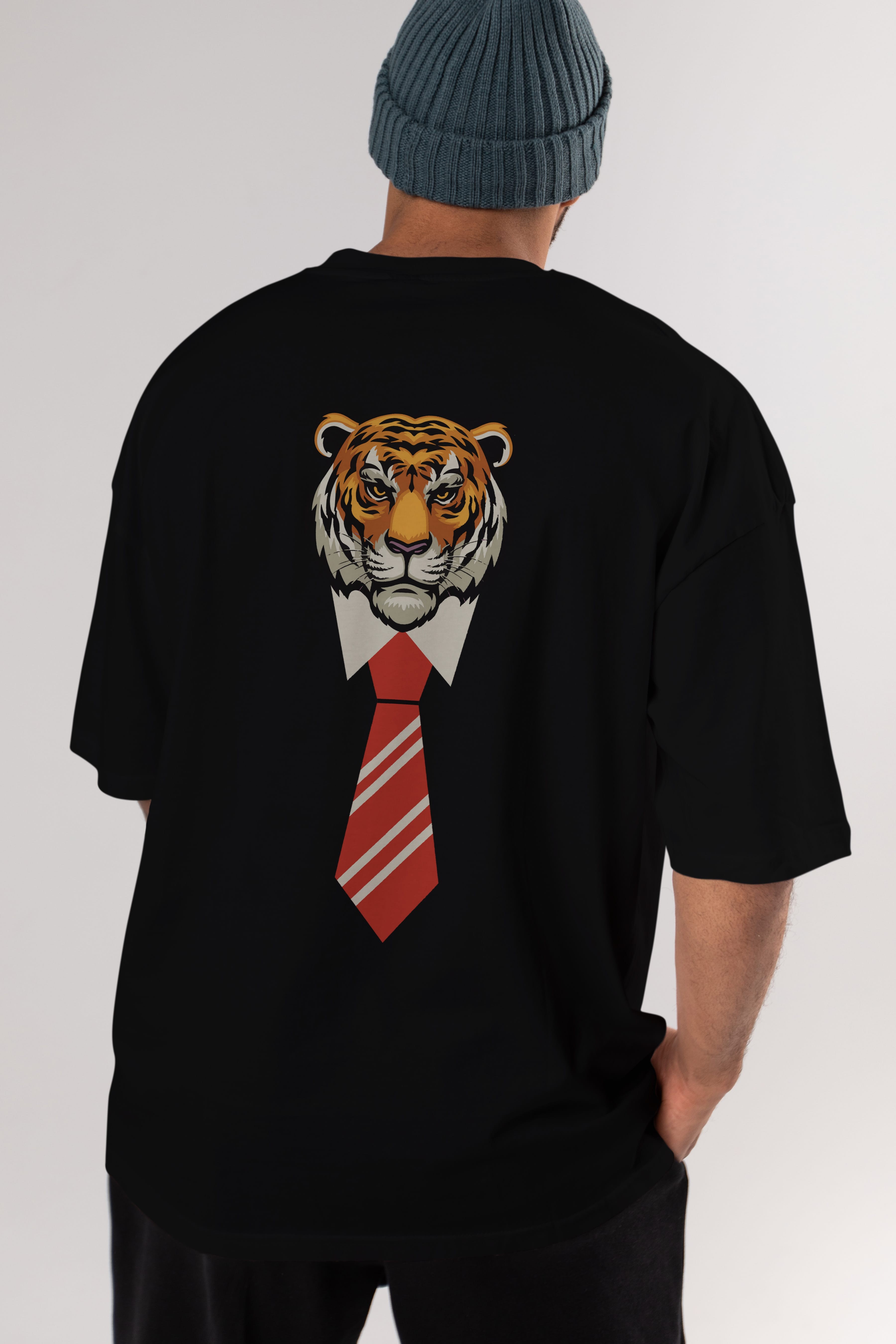 Tiger With Tie Arka Baskılı Oversize t-shirt Erkek Kadın Unisex