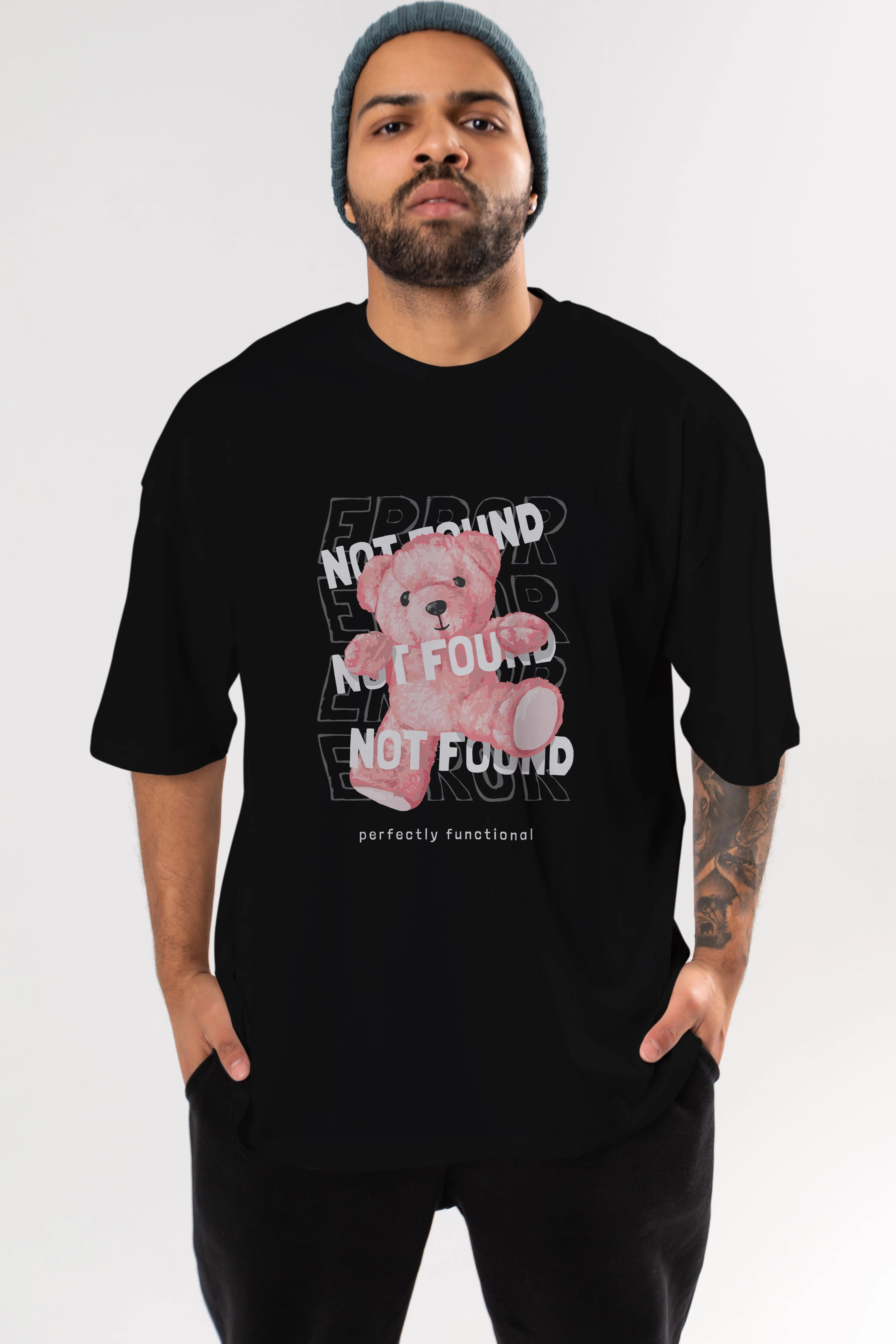 Error Not Found Bear Ön Baskılı Oversize t-shirt Erkek Kadın Unisex