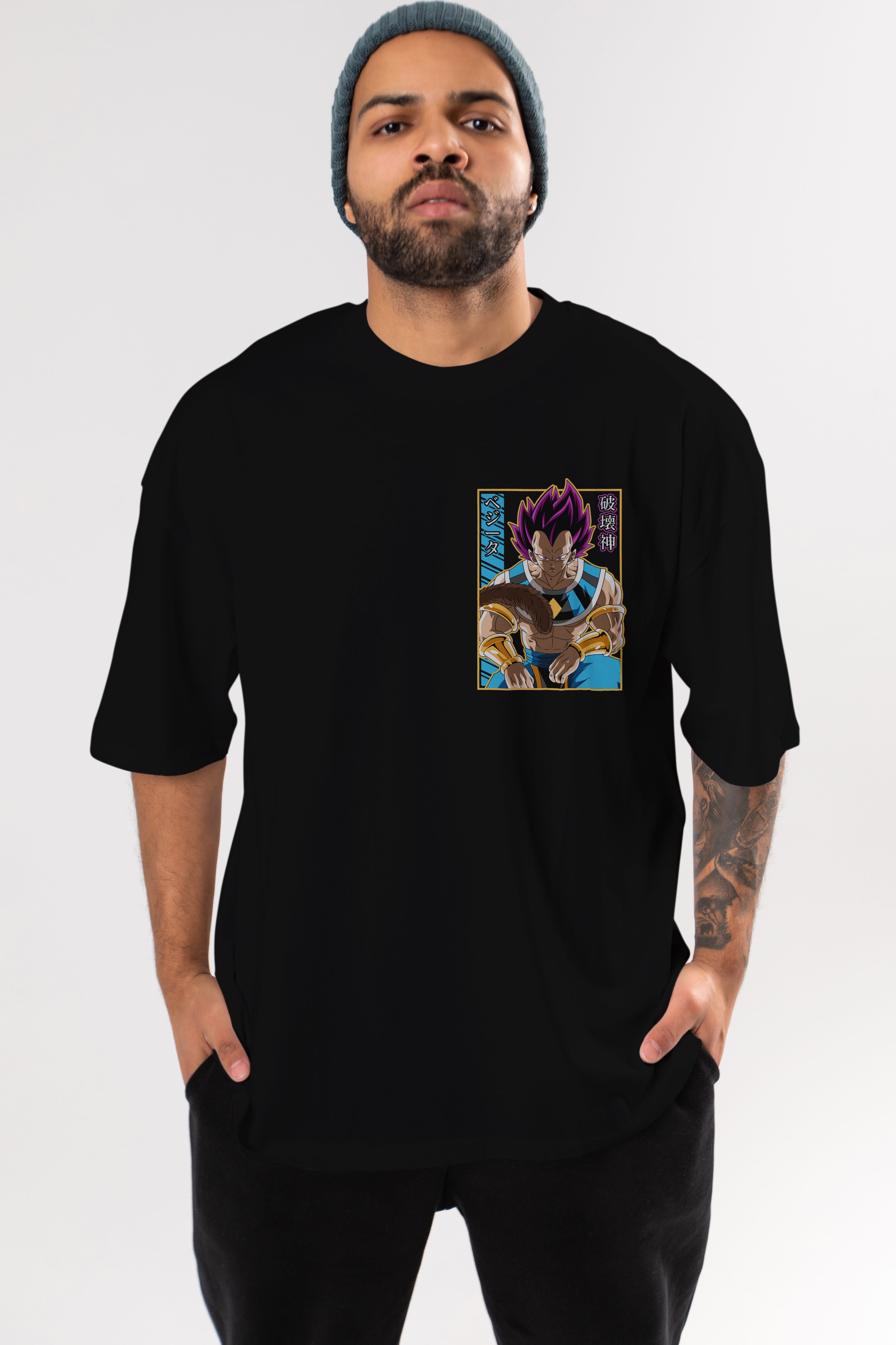 DragonBall VegetaHakaishin Ön Sol Baskılı Oversize t-shirt Erkek Kadın Unisex %100 Pamuk Bisiklet Yaka tişort