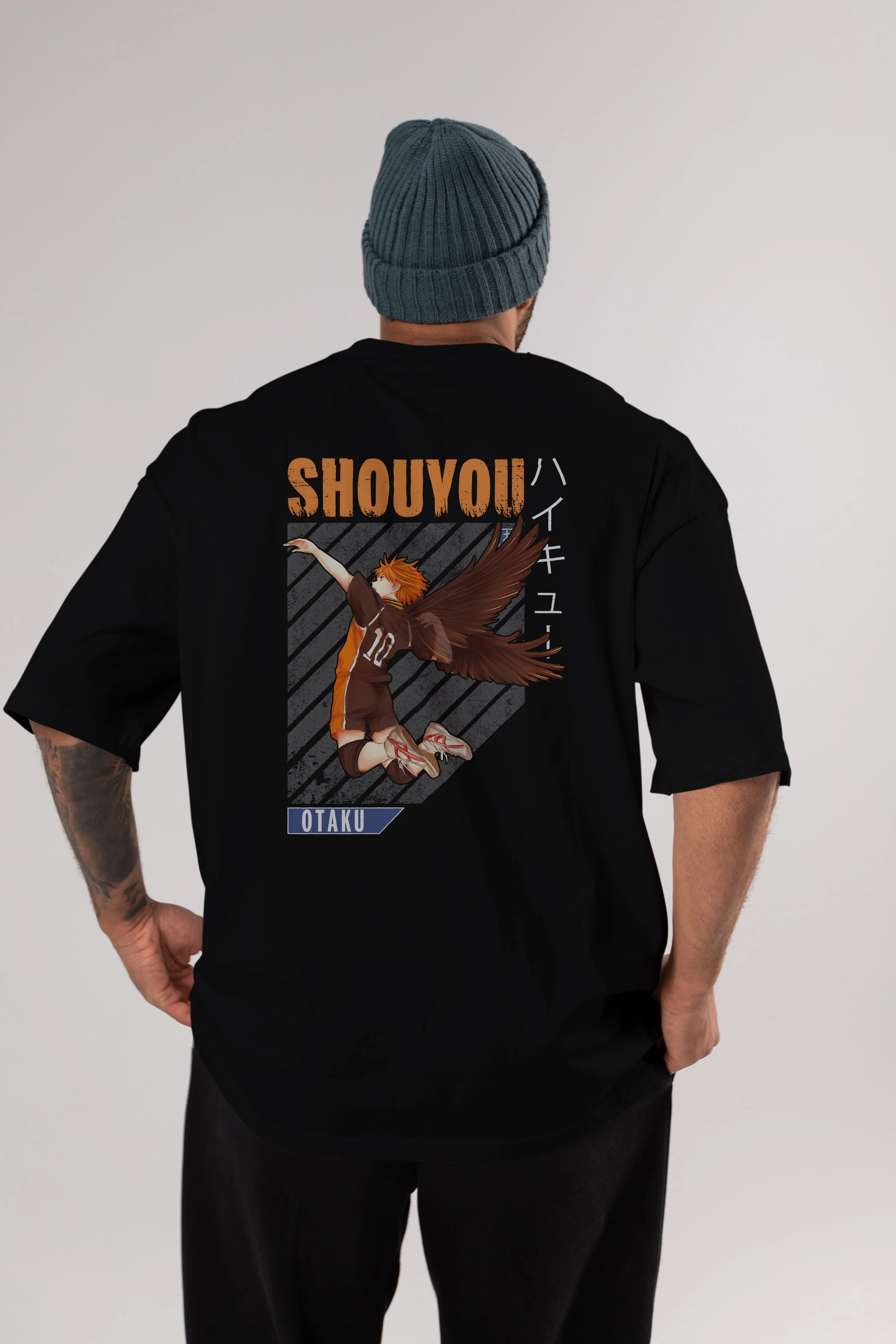 Shouyou Hinata 10 Anime Arka Baskılı Oversize t-shirt Erkek Kadın Unisex