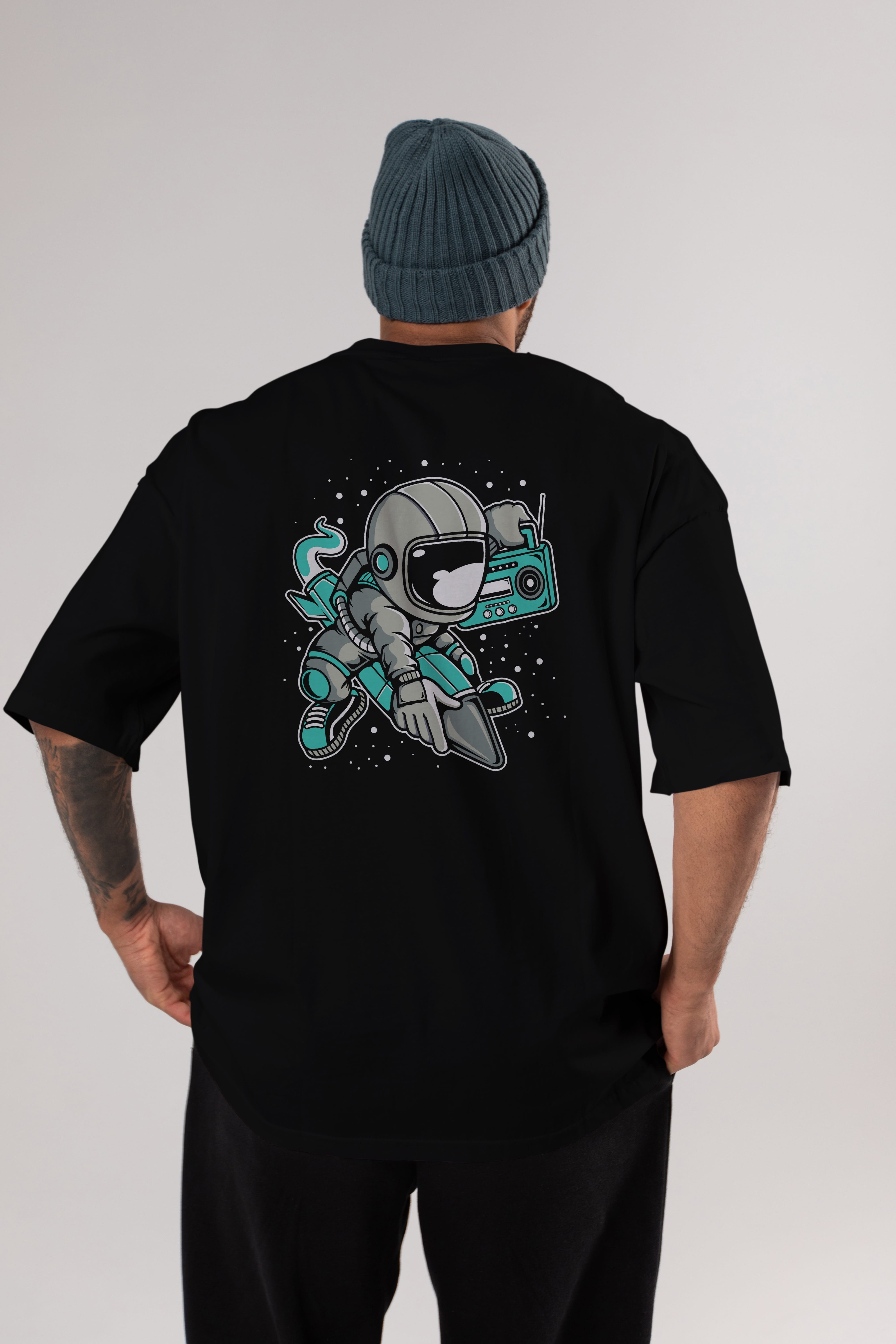 Astronaut Rocket (2) Arka Baskılı Oversize t-shirt Erkek Kadın Unisex