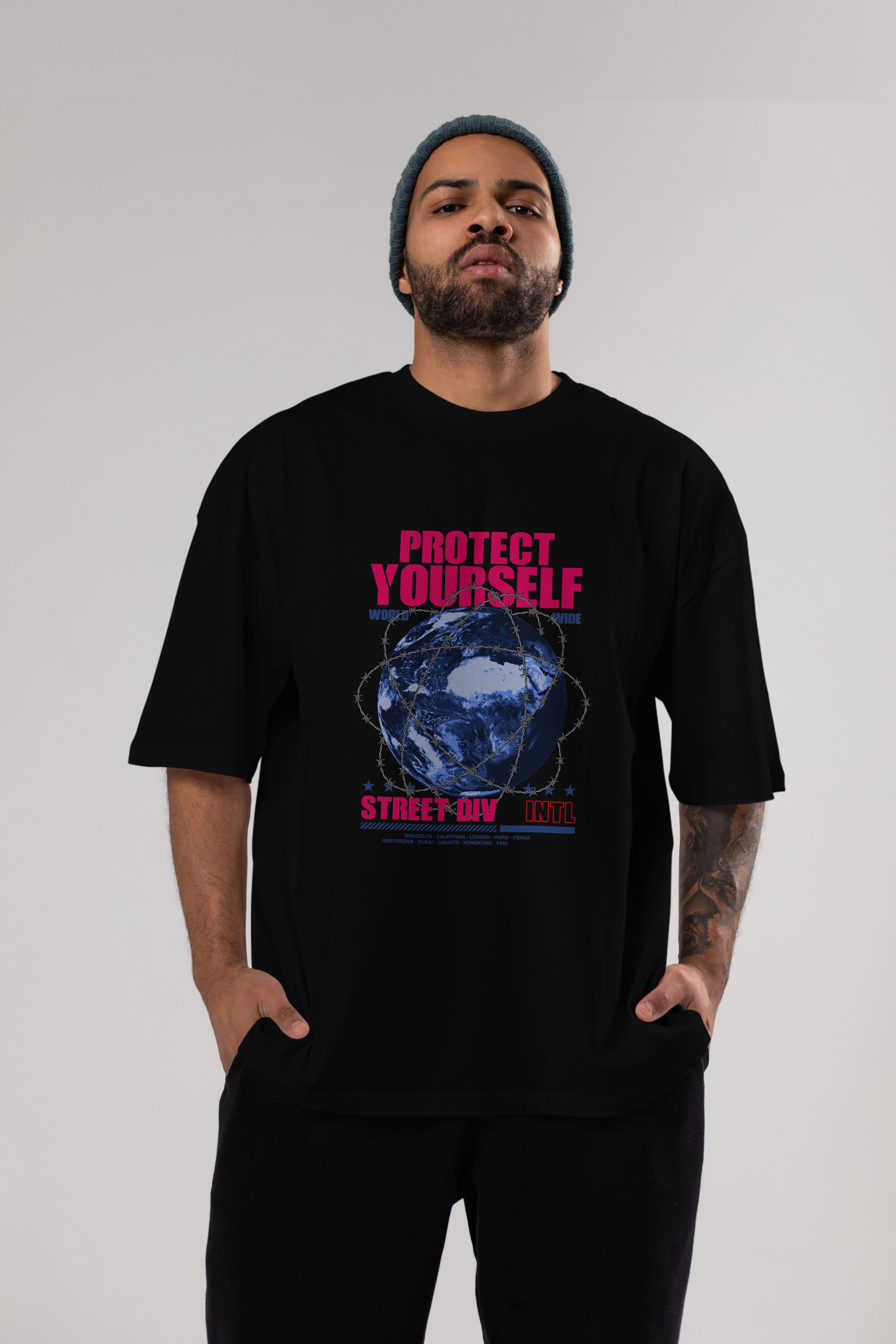 Protect Yourself Ön Baskılı Oversize t-shirt Erkek Kadın Unisex