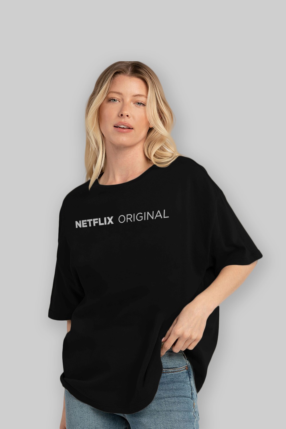 Netflix Original Ön Baskılı Oversize t-shirt %100 pamuk Erkek Kadın Unisex