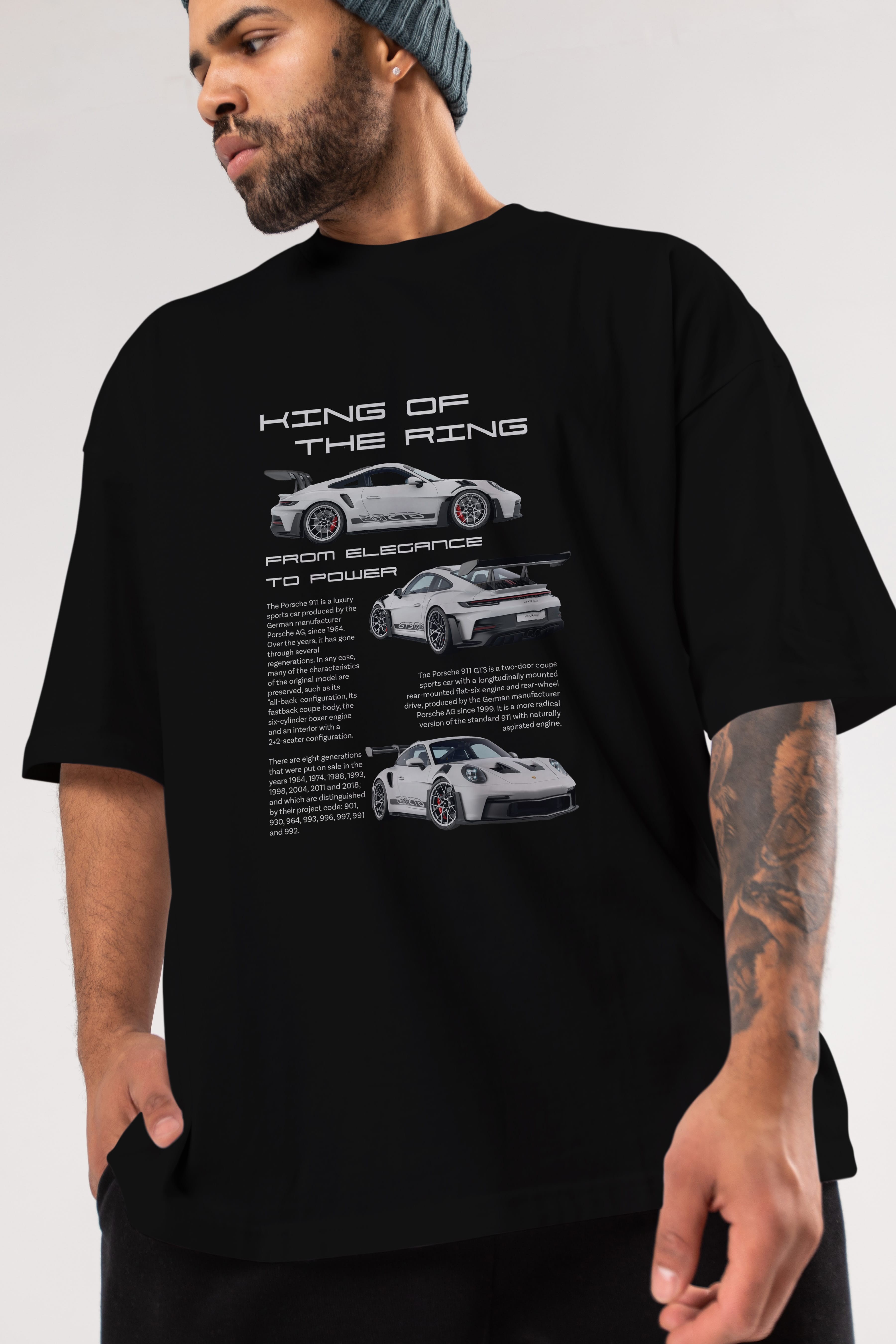 PORSCHE 911 KING Ön Baskılı Oversize t-shirt Erkek Kadın Unisex %100 Pamuk Bisiklet Yaka tişort