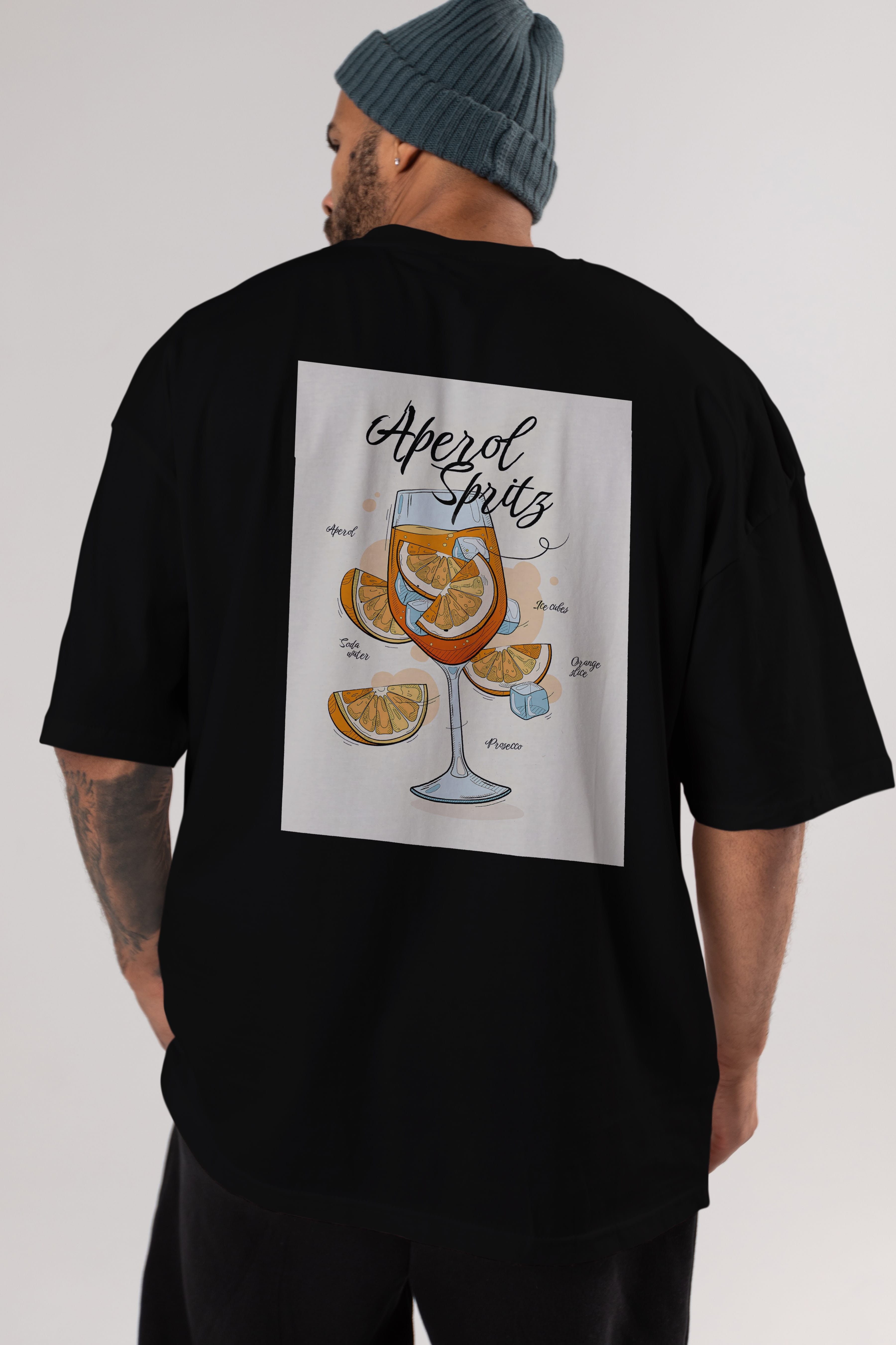 Aperol Spritz 6 Arka Baskılı Oversize t-shirt Erkek Kadın Unisex %100 Pamuk Bisiklet Yaka tişort