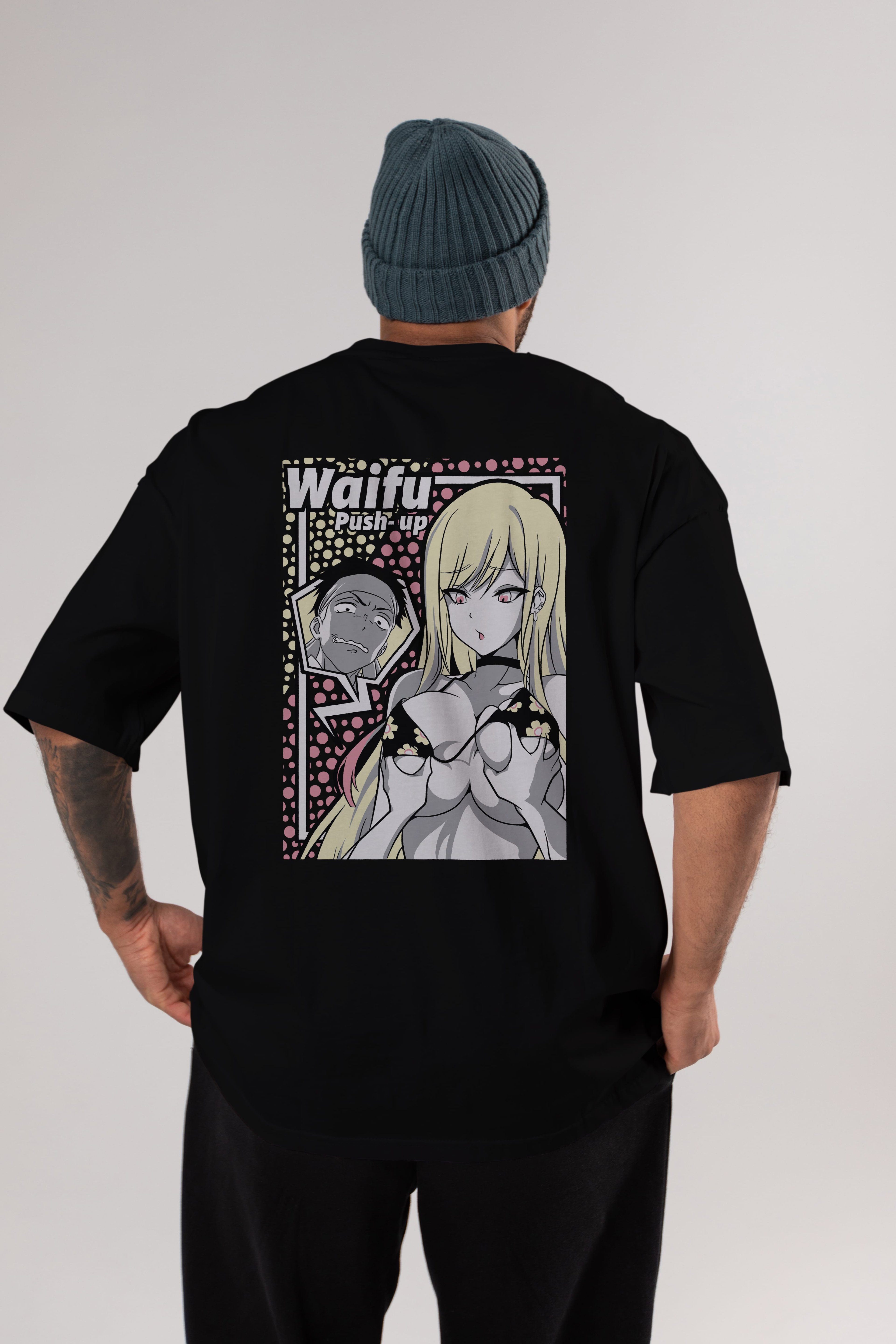 Waifu PushUp Anime Arka Baskılı Oversize t-shirt Erkek Kadın Unisex