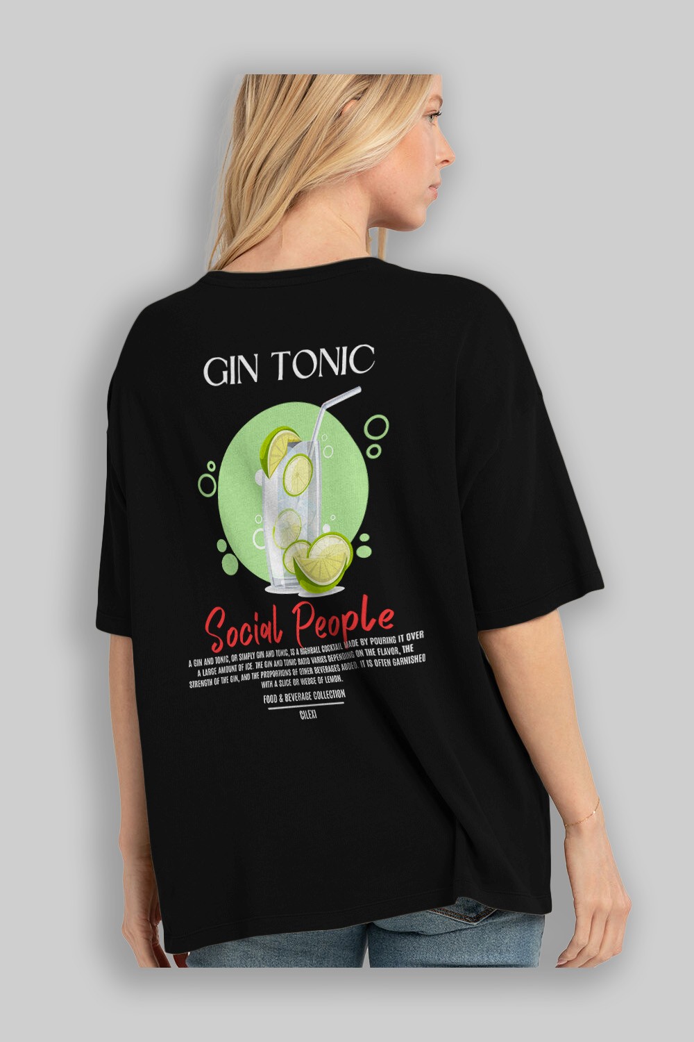 Gın Tonıc Kokteyl Serisi Baskılı Oversize t-shirt Erkek Kadın Unisex %100 Pamuk Bisiklet Yaka tişort
