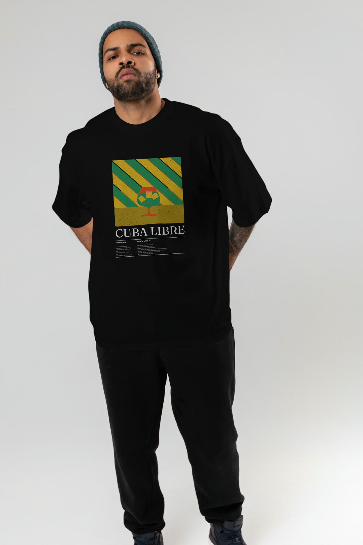 Cuba Libre Kokteyl Ön Baskılı Oversize t-shirt Erkek Kadın %100 Pamuk Bisiklet Yaka tişort