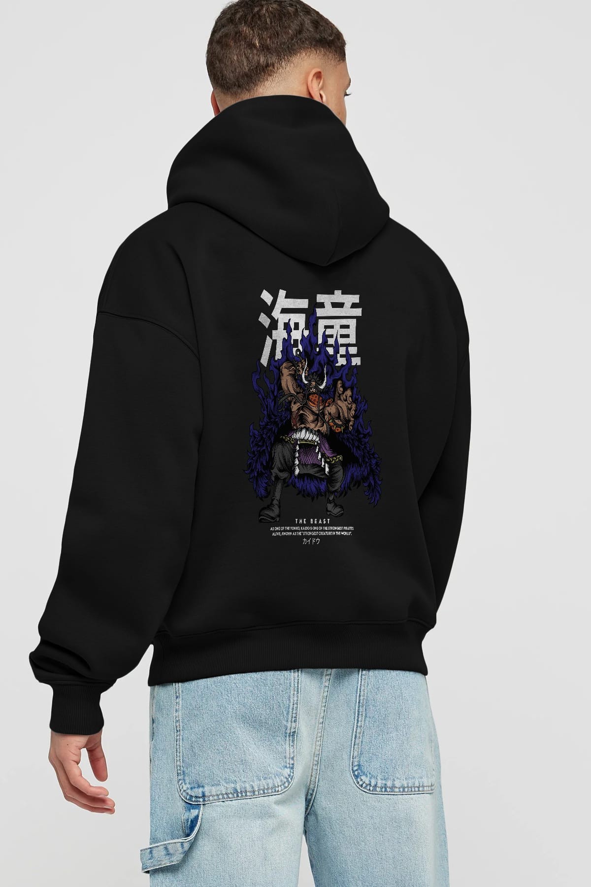 Kaido Anime Arka Baskılı Hoodie Oversize Kapüşonlu Sweatshirt Erkek Kadın Unisex