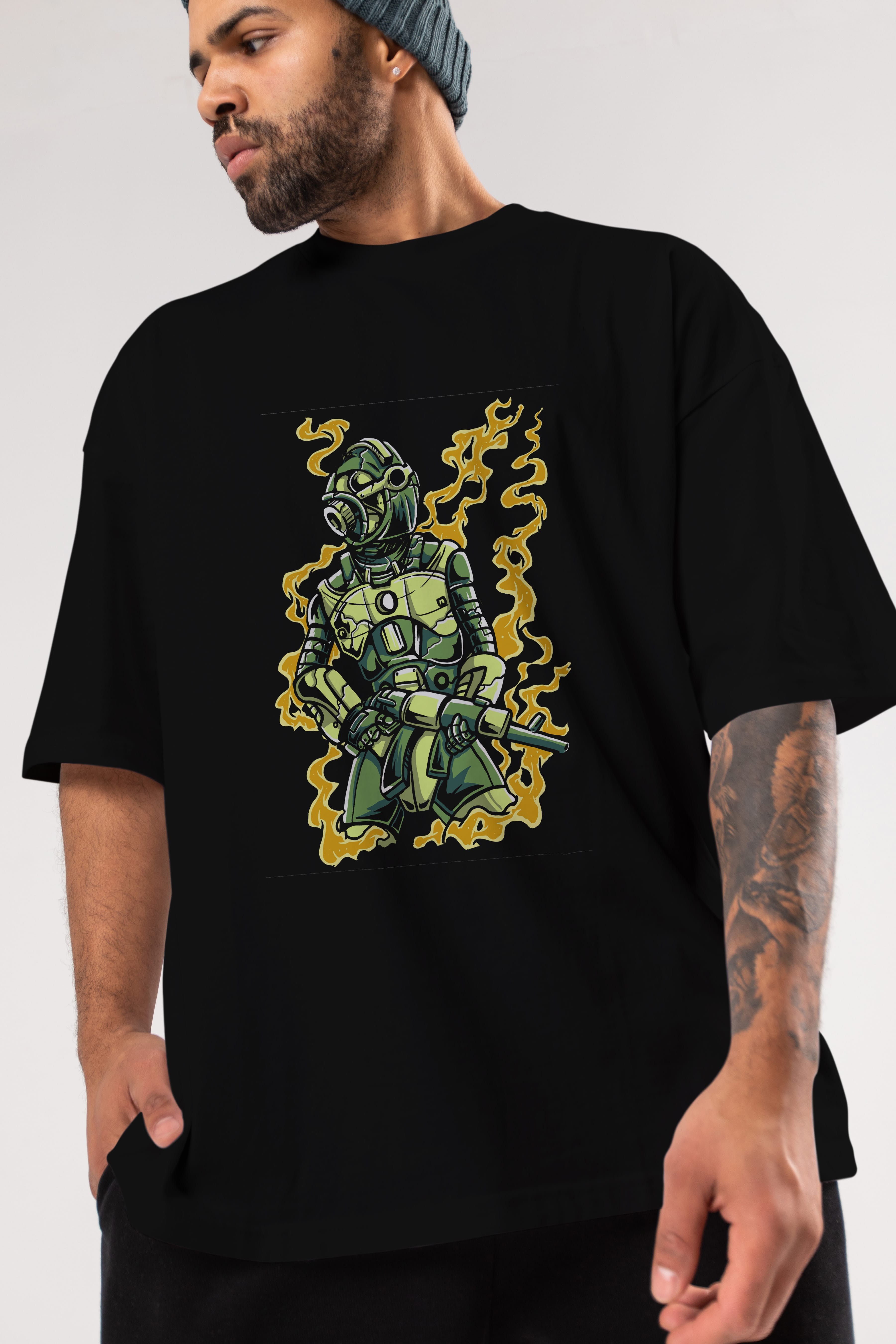 Robot Soldier Ön Baskılı Oversize t-shirt Erkek Kadın Unisex %100 Pamuk tişort