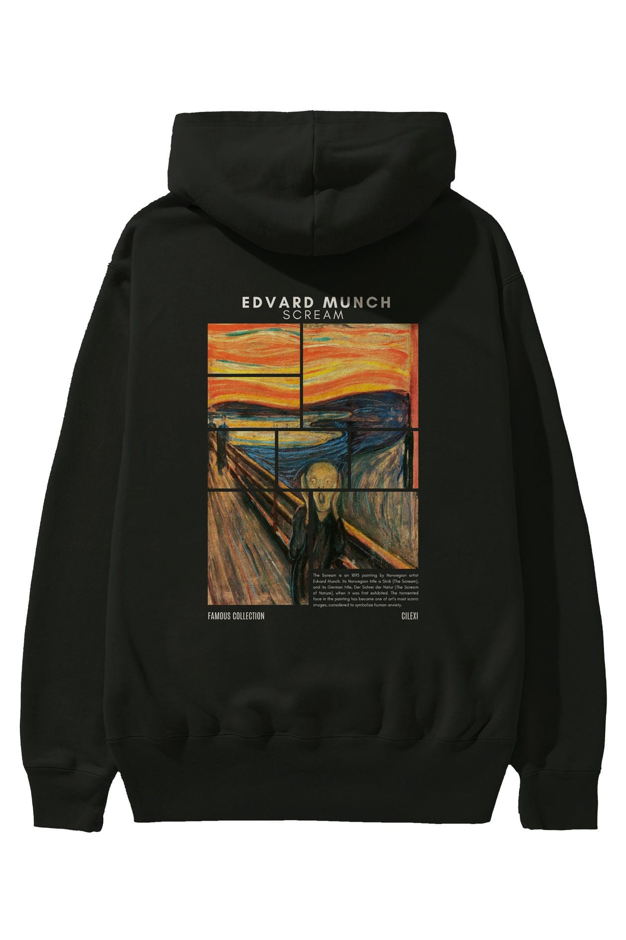 Edvard Munch Scream Arka Baskılı Hoodie Oversize Kapüşonlu Sweatshirt Erkek Kadın