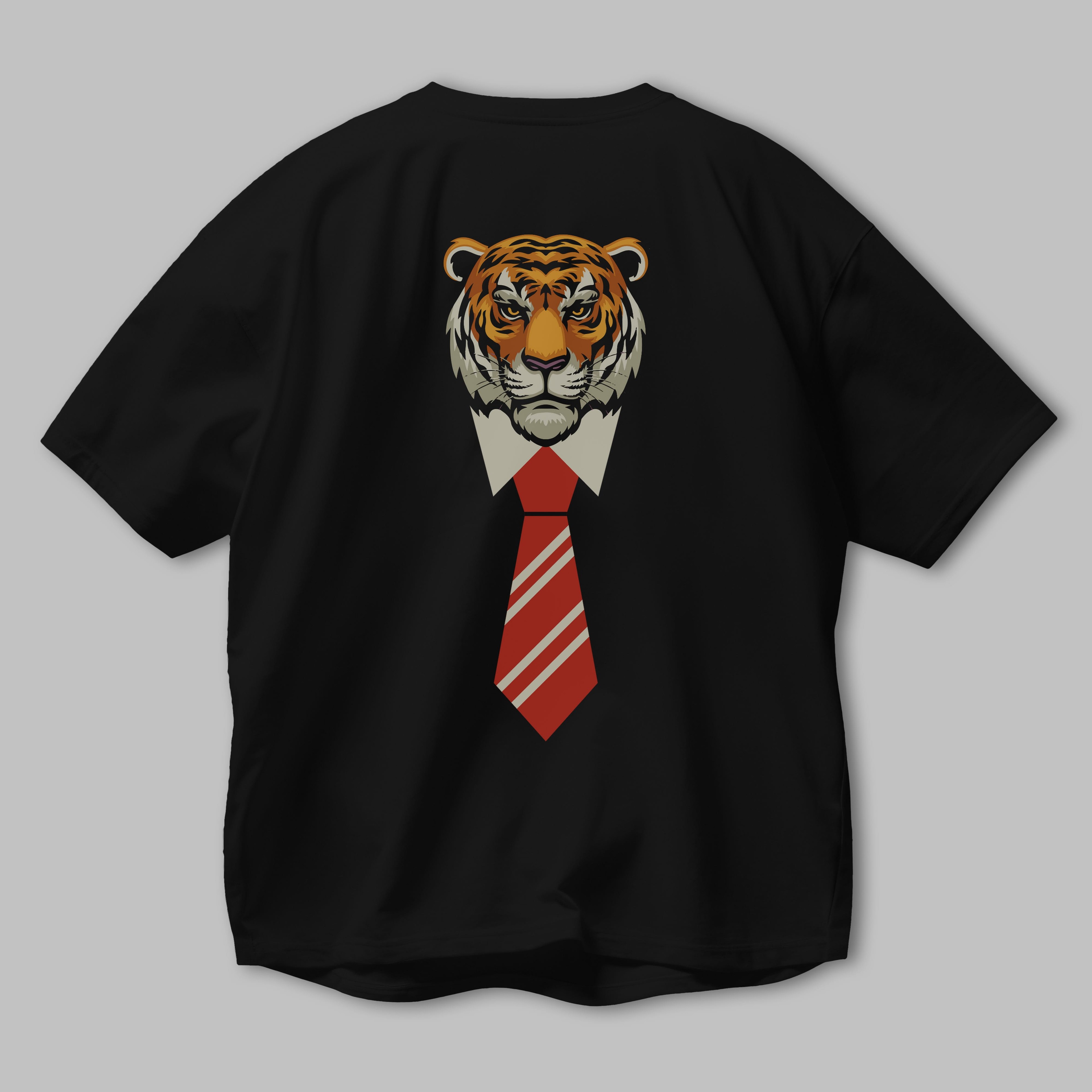 Tiger With Tie Arka Baskılı Oversize t-shirt Erkek Kadın Unisex
