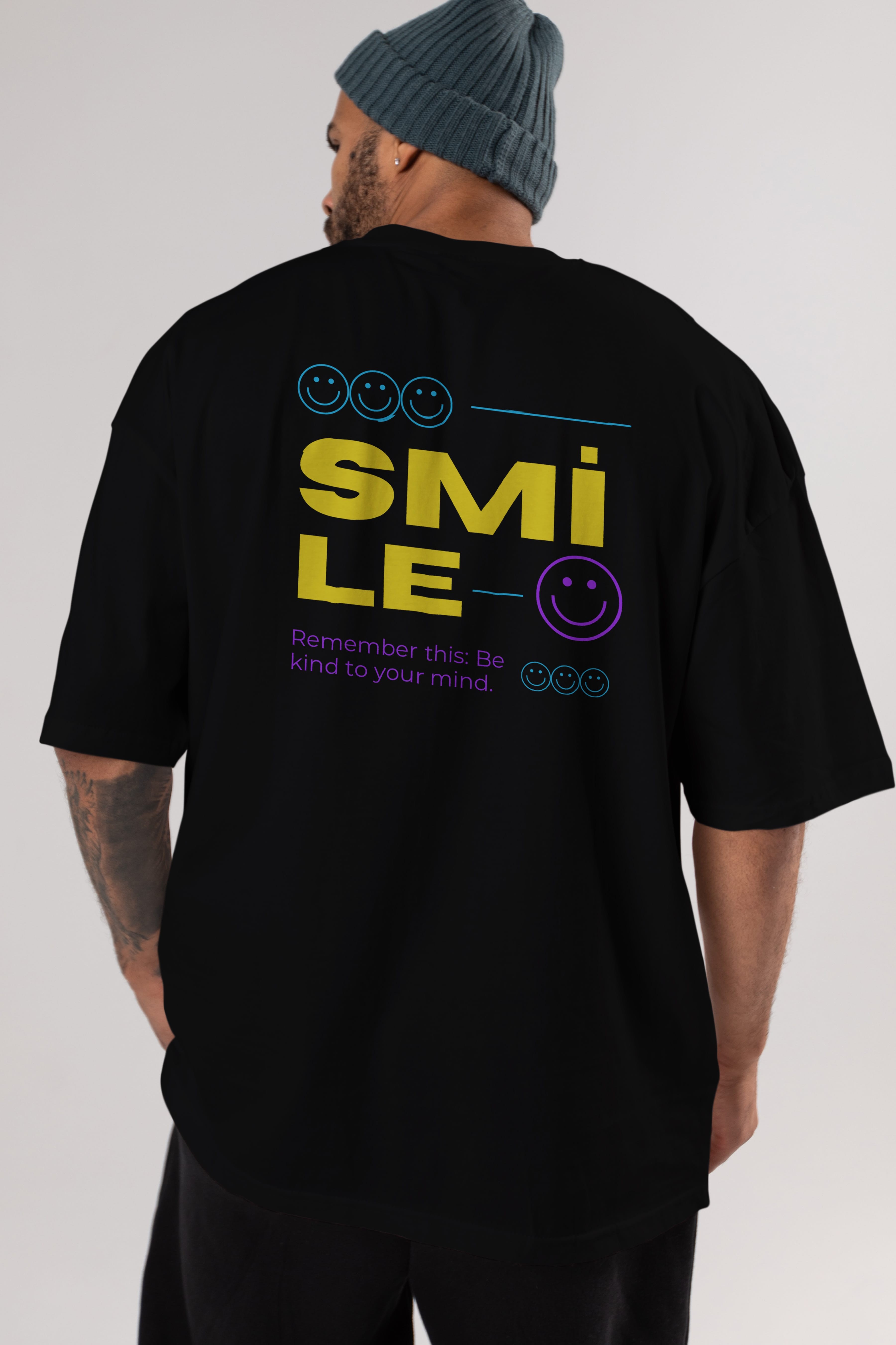 Smile Yazılı 2 Arka Baskılı Oversize t-shirt Erkek Kadın Unisex
