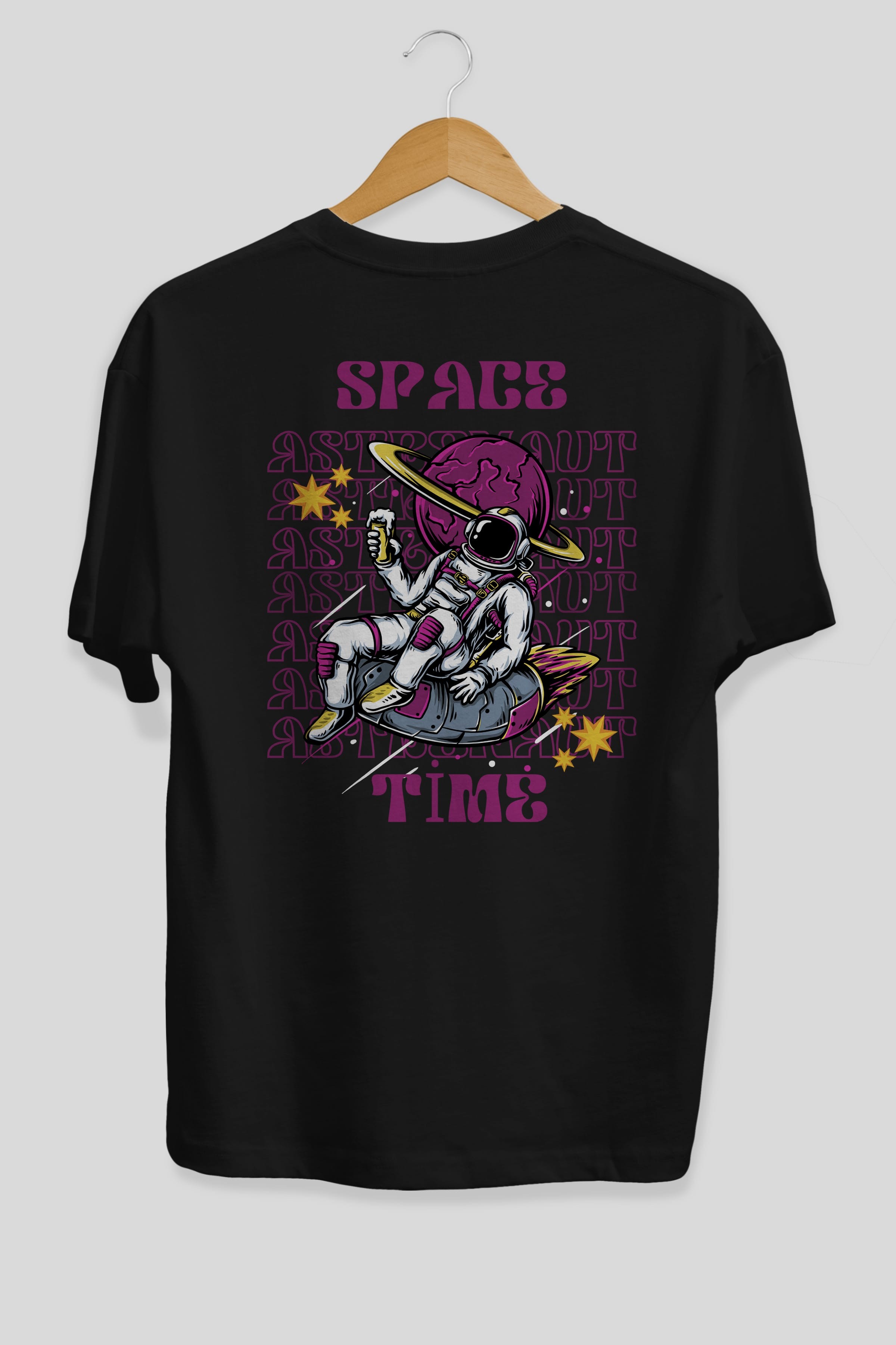 Space Time Astronaut Yazılı Arka Baskılı Oversize t-shirt Erkek Kadın Unisex