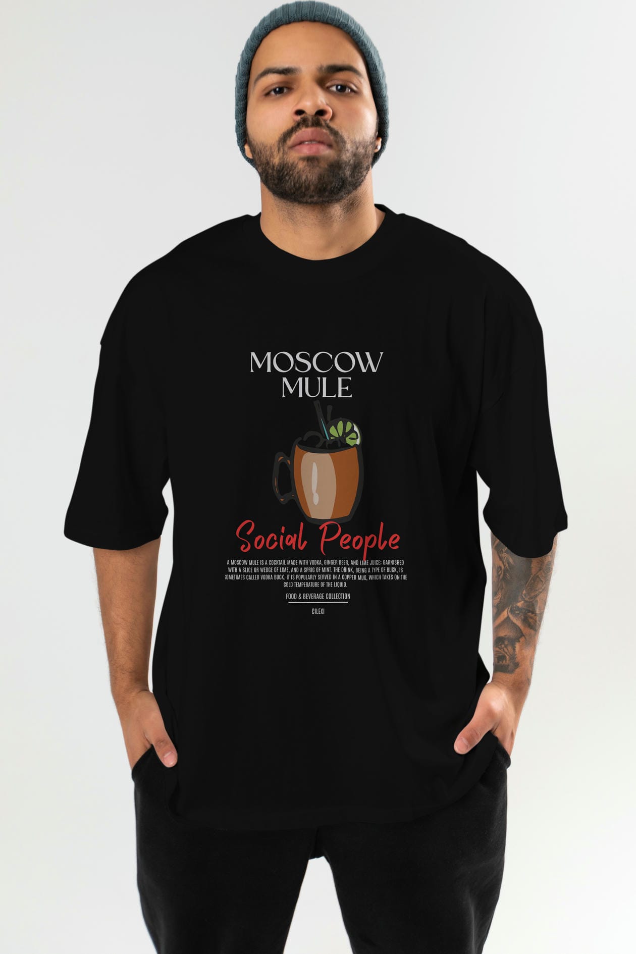 Moscow Mule Kokteyl Serisi ön Baskılı Oversize t-shirt Erkek Kadın %100 Pamuk Bisiklet Yaka tişort